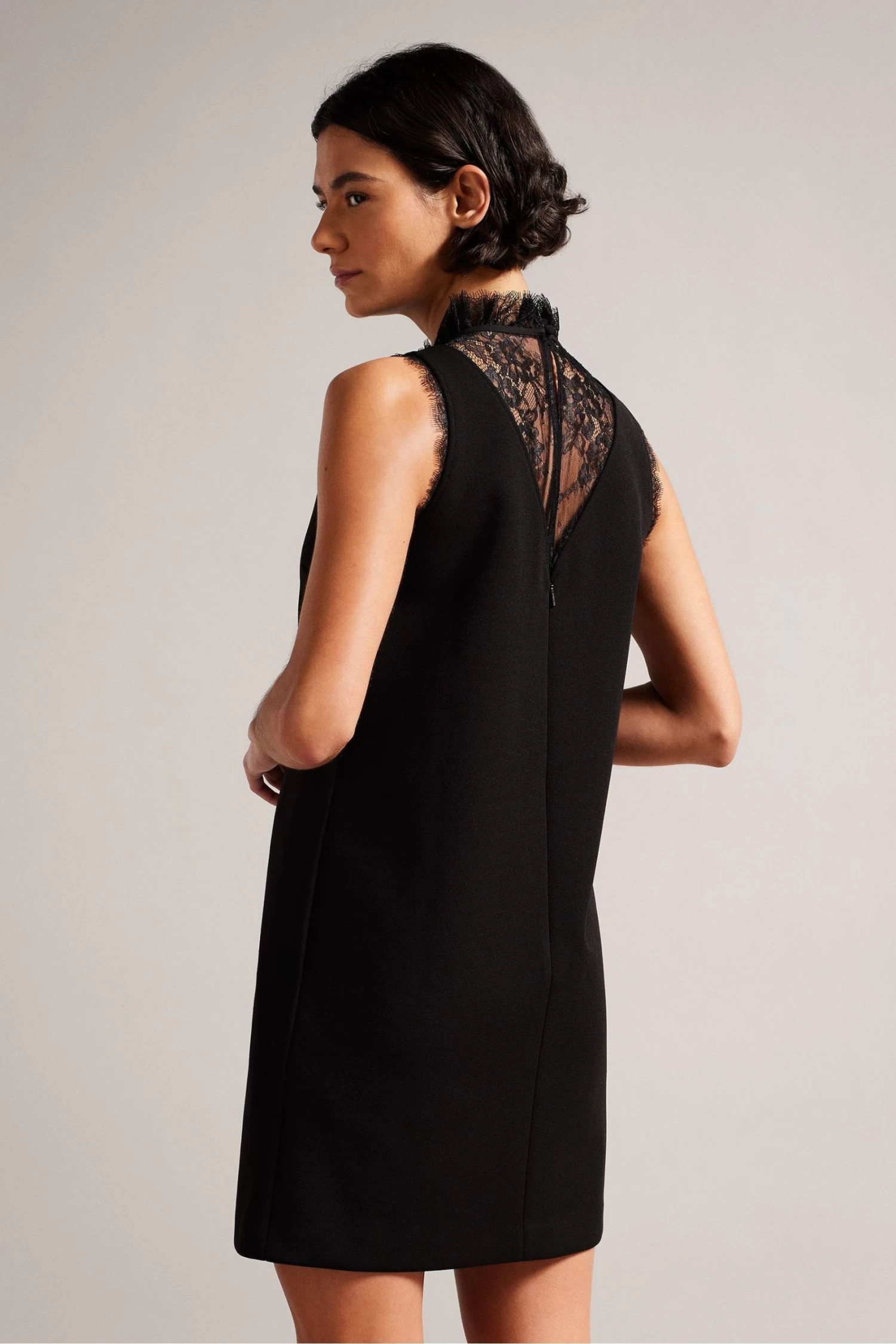 Ted Baker Chharis Black Shift Dress With Lace Panels And Neck Tie - Image 2
