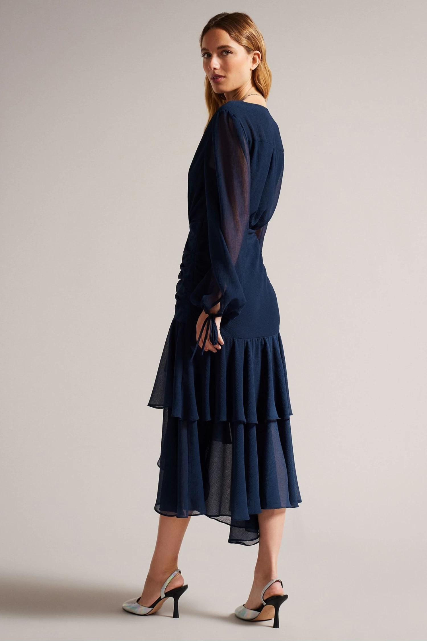 Ted Baker Kiali Blue Long Sleeve Midi Dress With Ruched Detail - Image 2