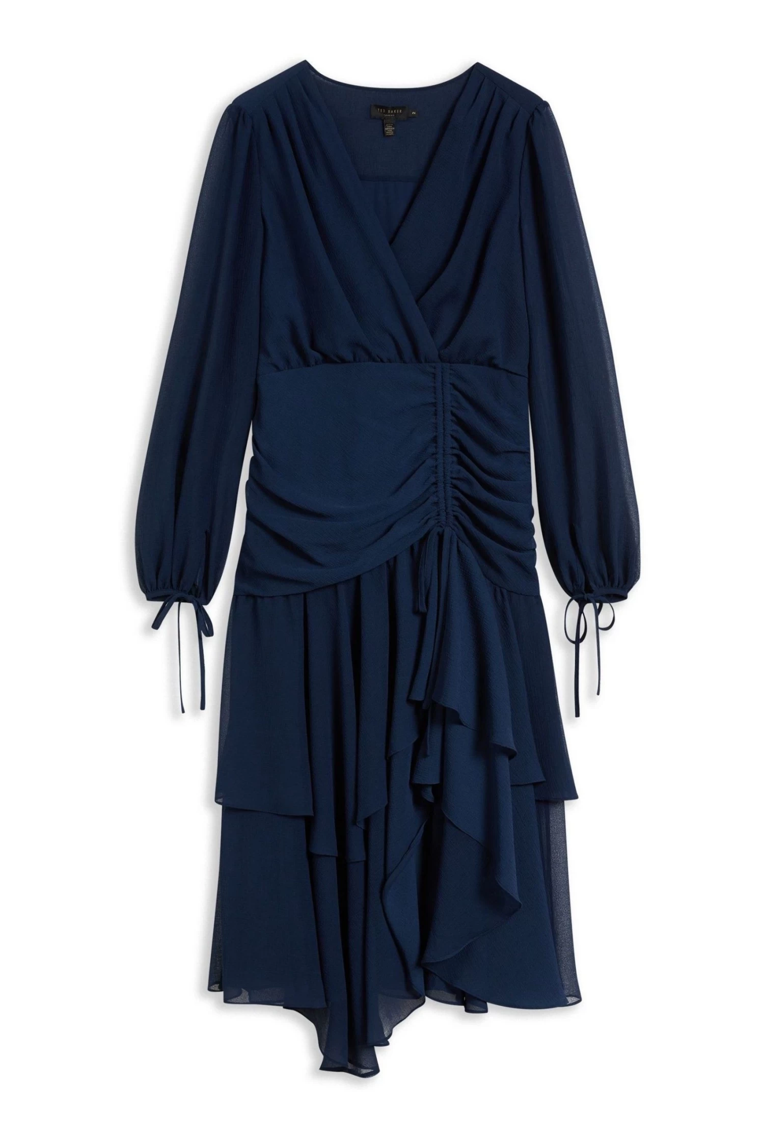 Ted Baker Kiali Blue Long Sleeve Midi Dress With Ruched Detail - Image 5