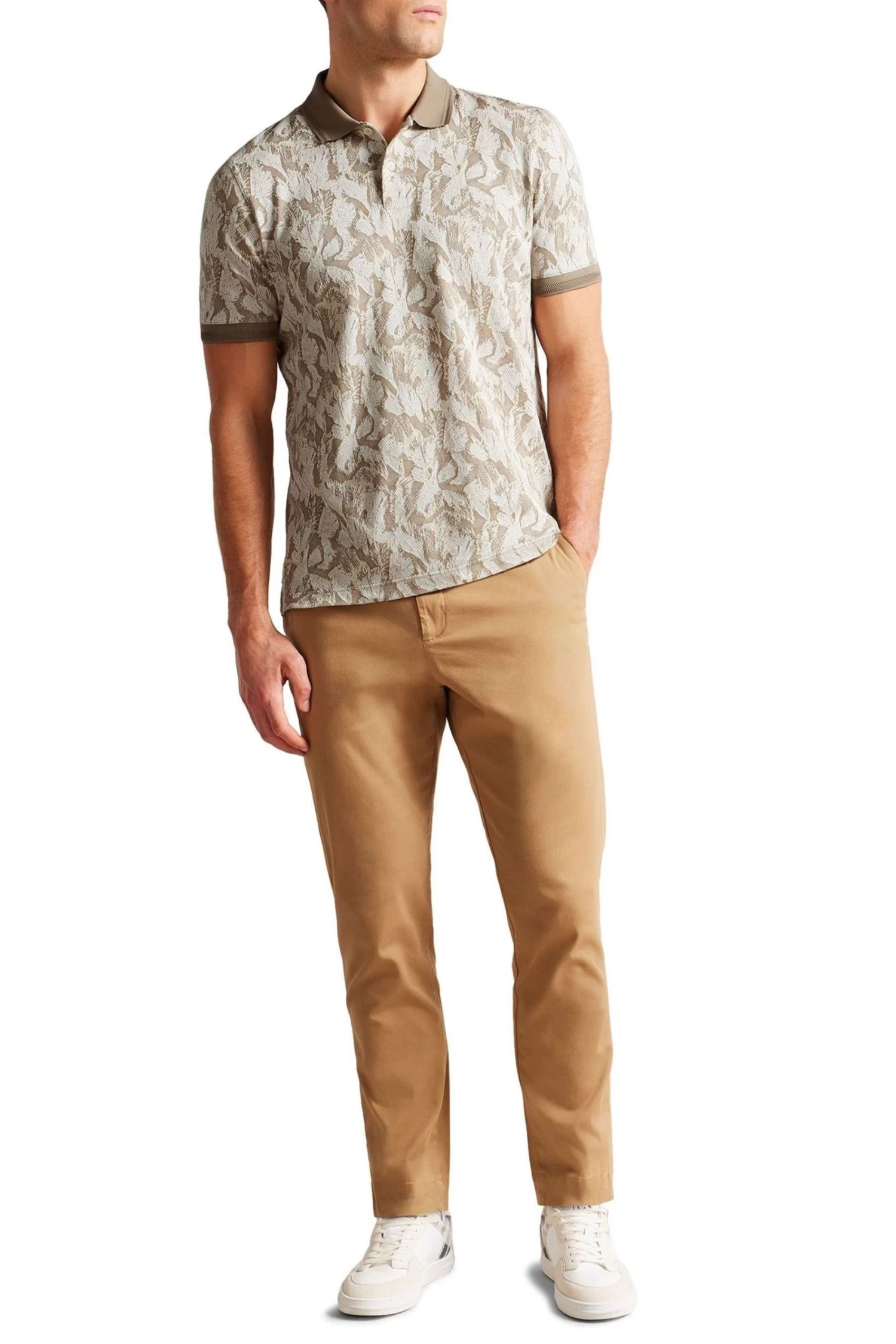 Ted Baker Plasta Natural Short Sleeved Regular Fit Floral Polo Shirt - Image 3