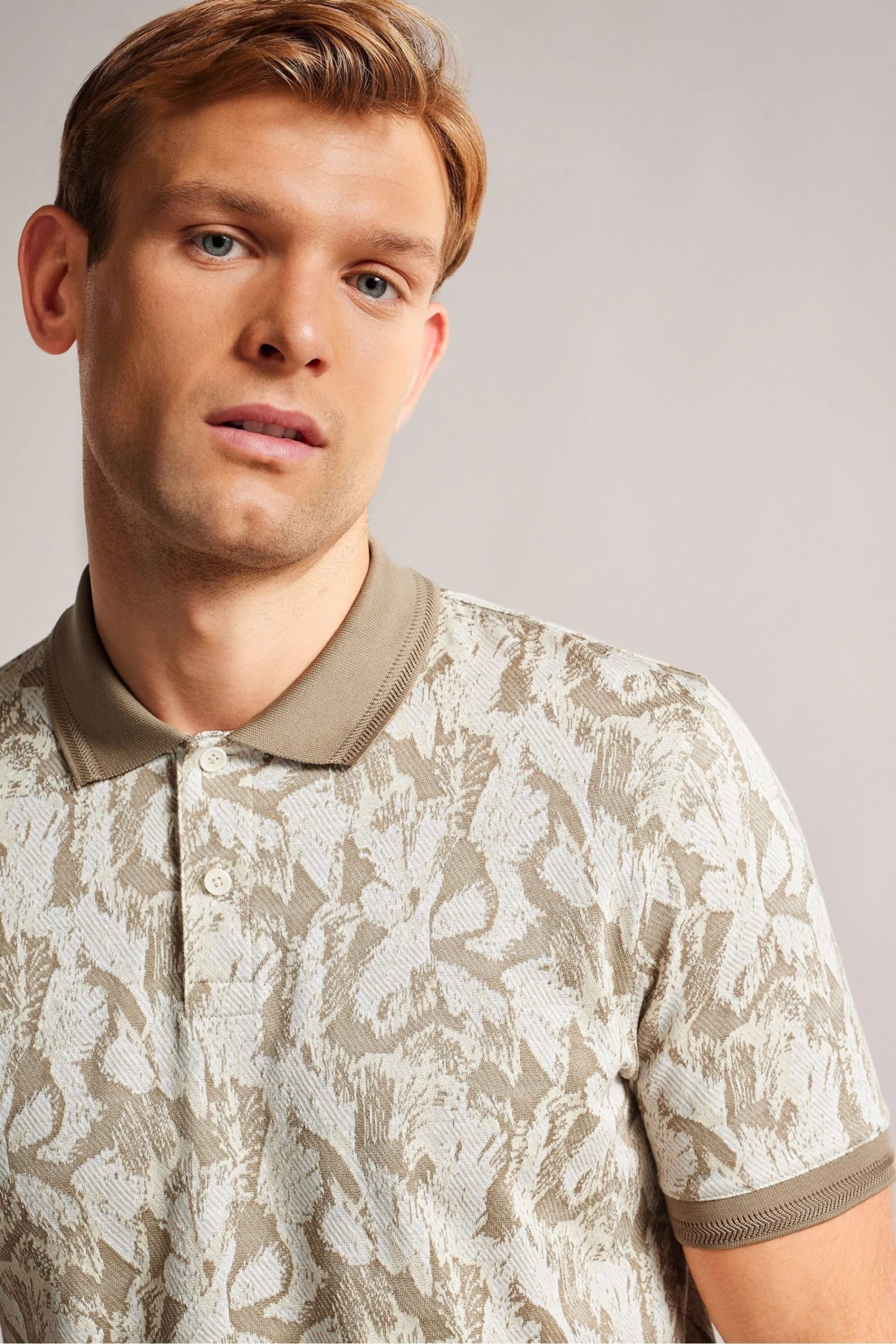 Ted Baker Plasta Natural Short Sleeved Regular Fit Floral Polo Shirt - Image 4