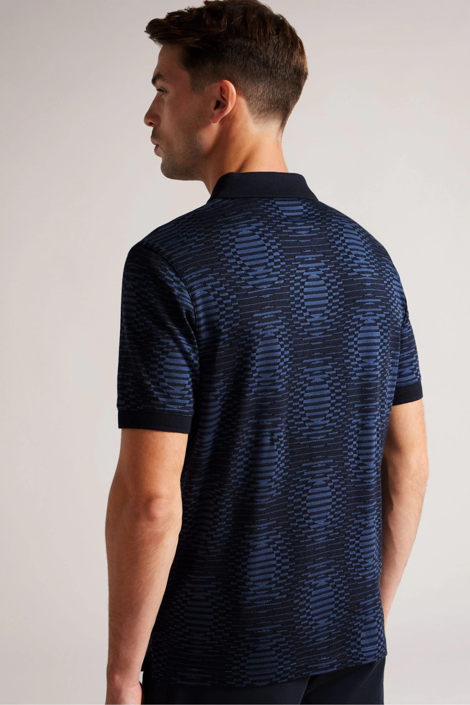 Ted Baker Blue Ono Short Sleeved Jacquard Distorted Spot Polo Shirt - Image 2