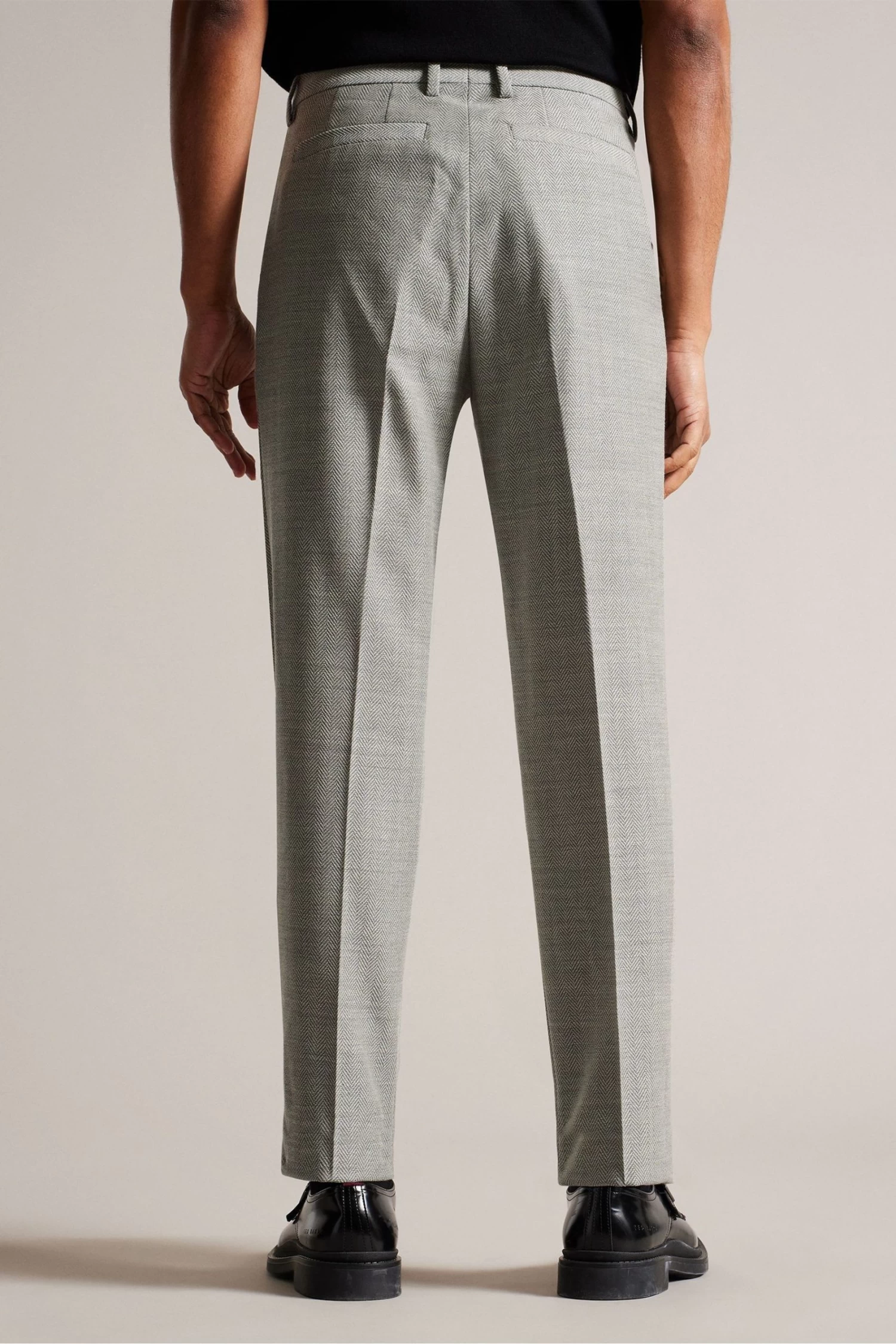 Ted Baker Grey Lucciat Slim Fit Herringbone Trousers - Image 2