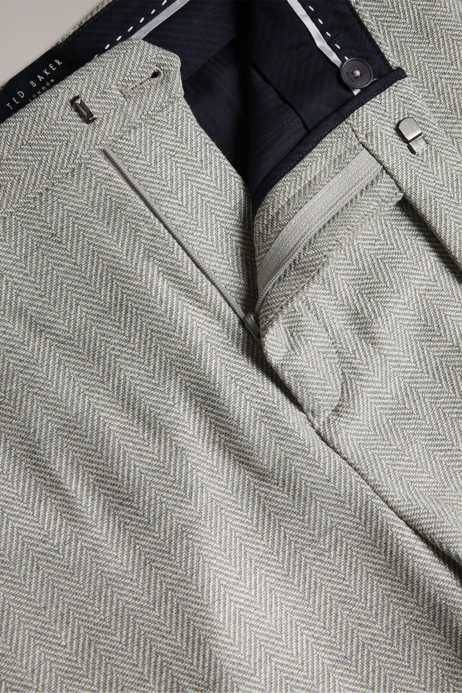 Ted Baker Grey Lucciat Slim Fit Herringbone Trousers - Image 3