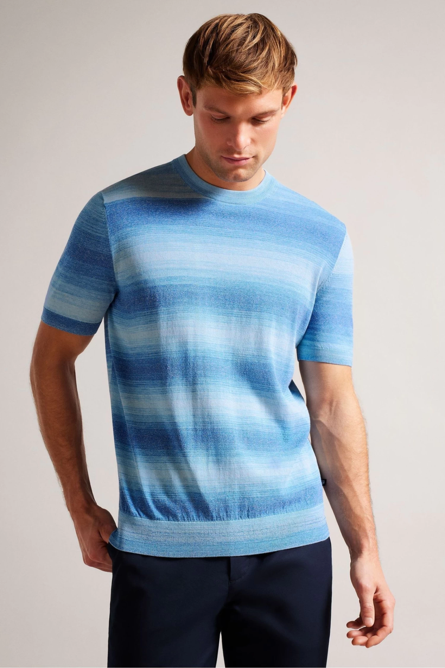 Ted Baker Blue Notte Short Sleeved Ombre Knitted T-Shirt