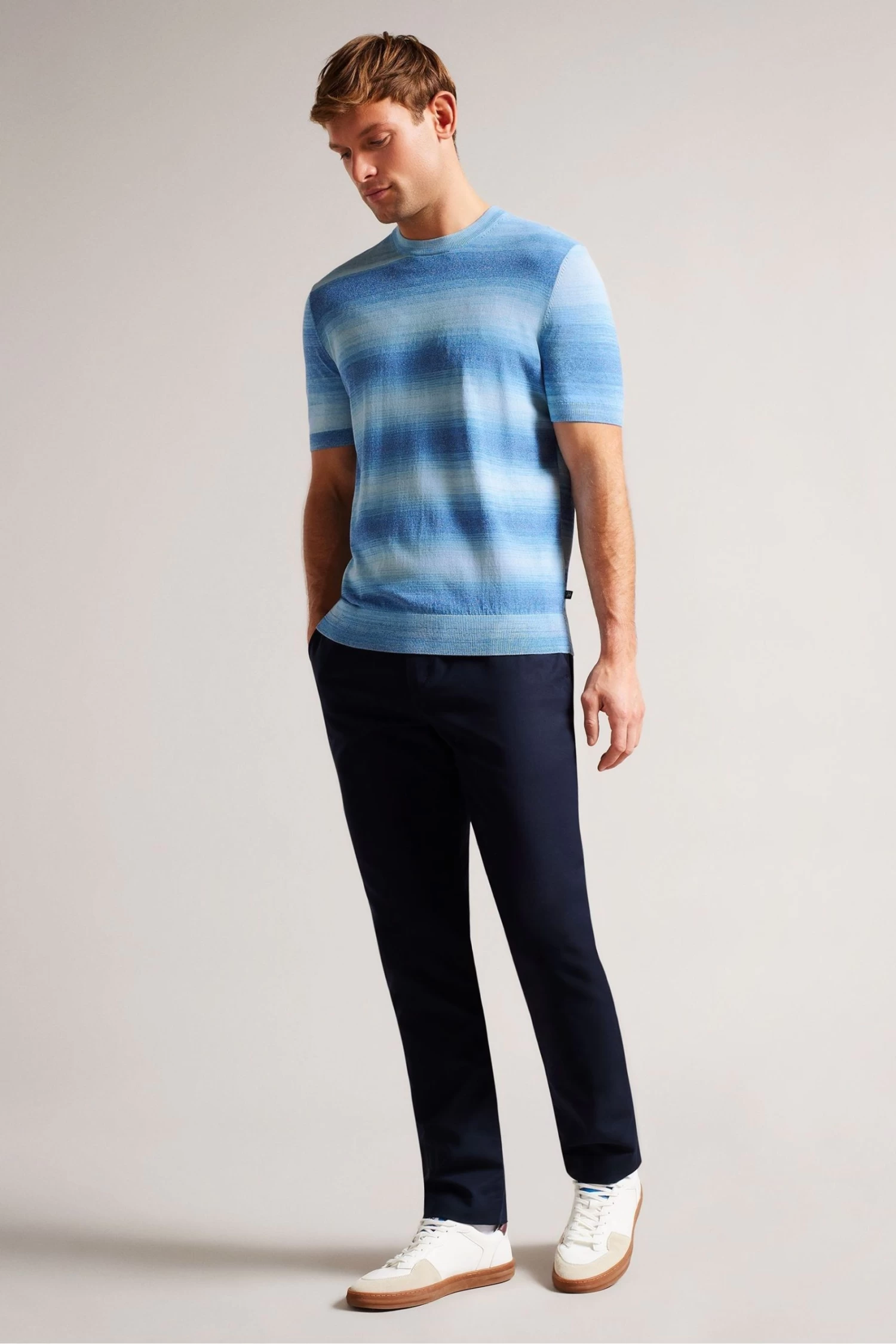 Ted Baker Blue Notte Short Sleeved Ombre Knitted T-Shirt - Image 3