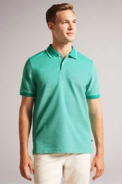 Ted Baker Green Ellerby Short Sleeved Regular Striped Polo Shirt