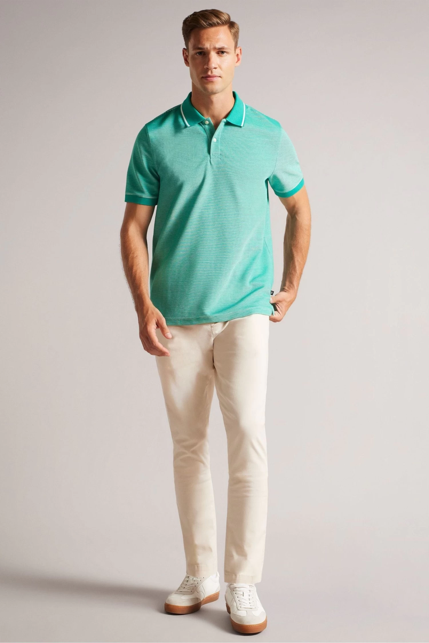 Ted Baker Green Ellerby Short Sleeved Regular Striped Polo Shirt - Image 3