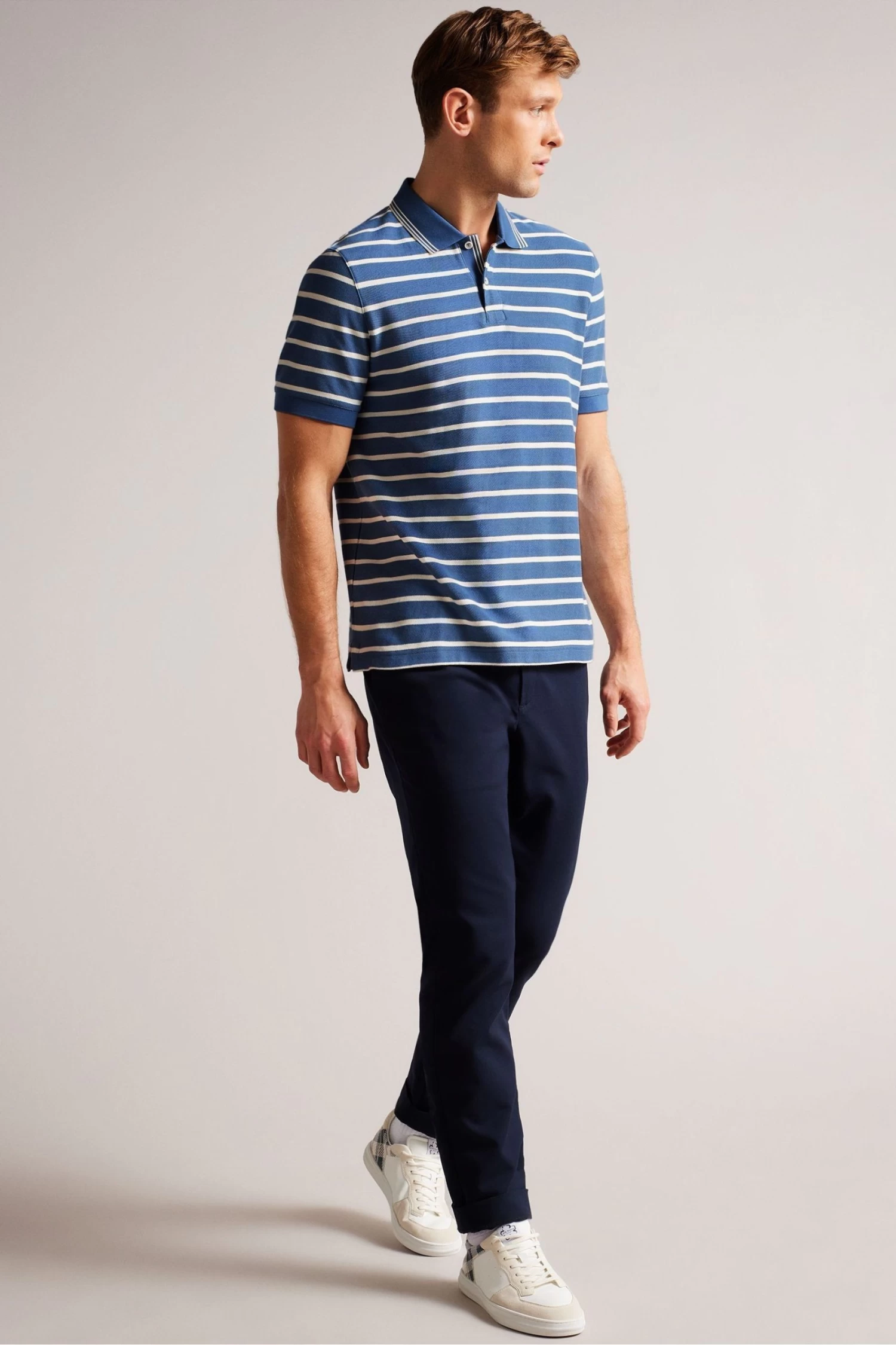 Ted Baker Blue Nivenn Short Sleeved Regular Fit Striped Polo Shirt - Image 3