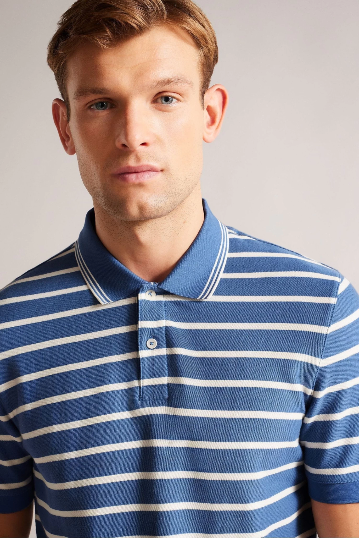 Ted Baker Blue Nivenn Short Sleeved Regular Fit Striped Polo Shirt - Image 4