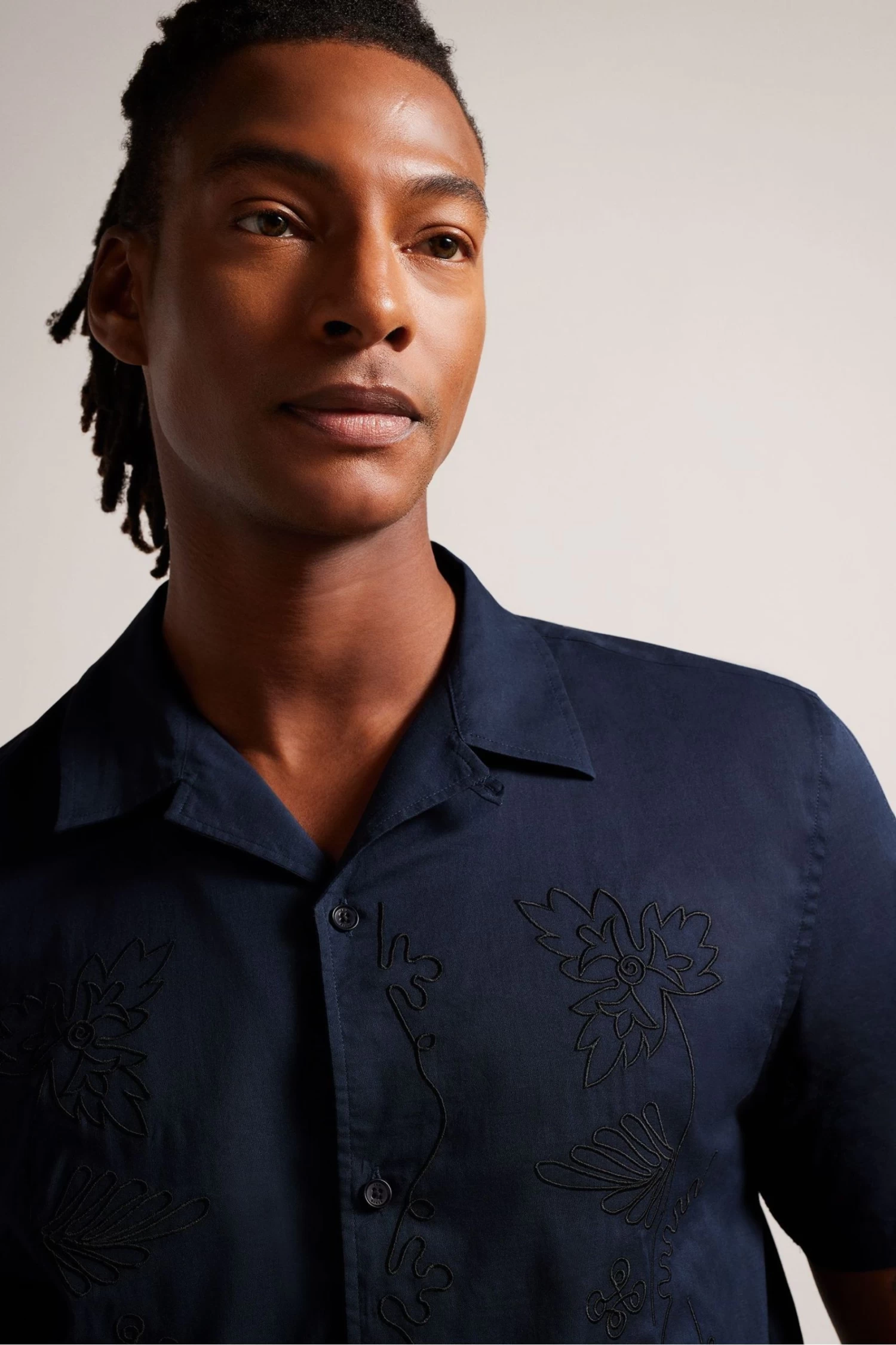 Ted Baker Blue Ranney Short Sleeve Embroidered Panel Shirt - Image 3
