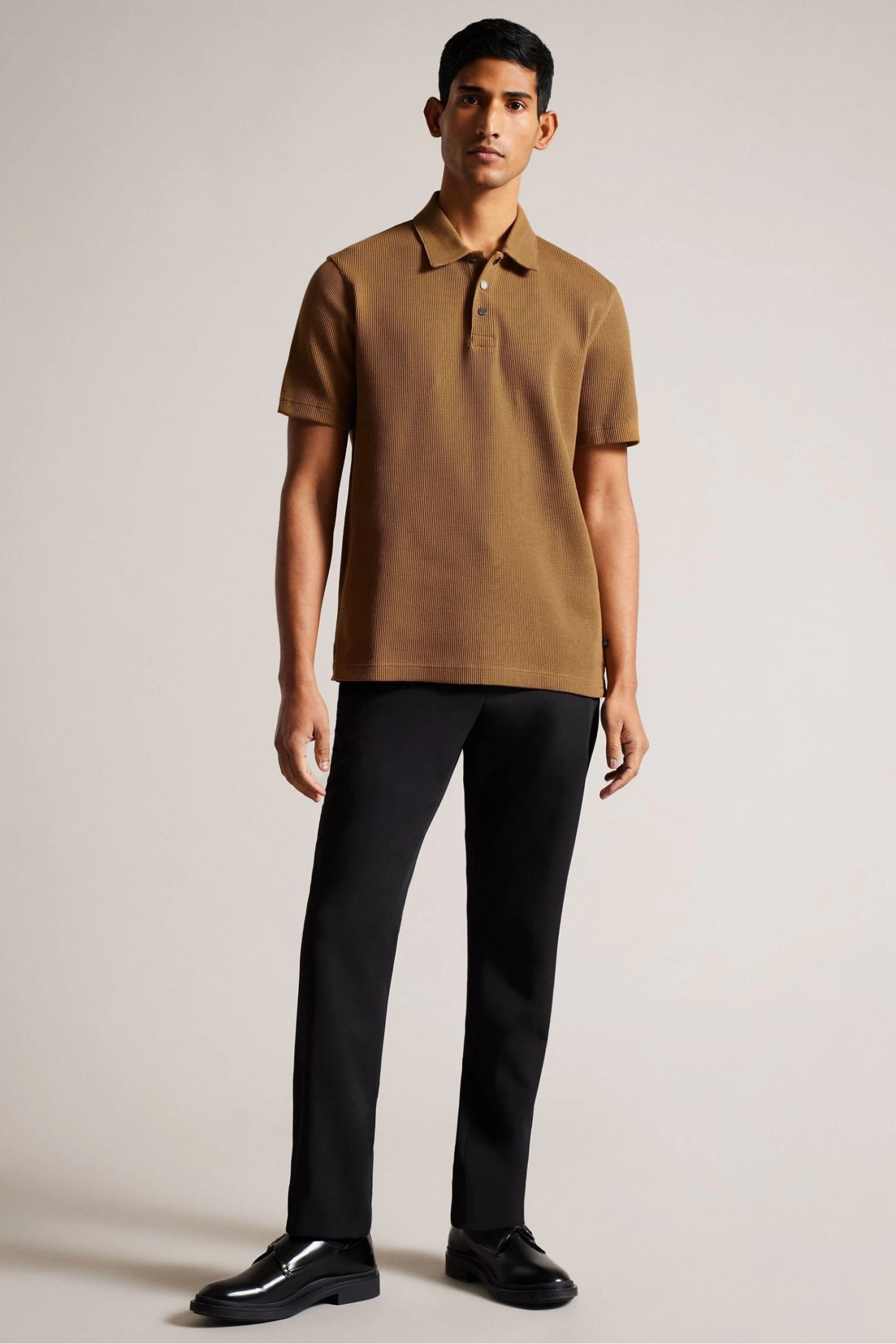 Ted Baker Natural Bute Short Sleeved Regular Fit Textured Polo - Image 3