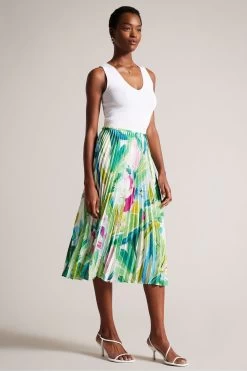 Ted Baker Green Lopehz Pleated Printed Skirt