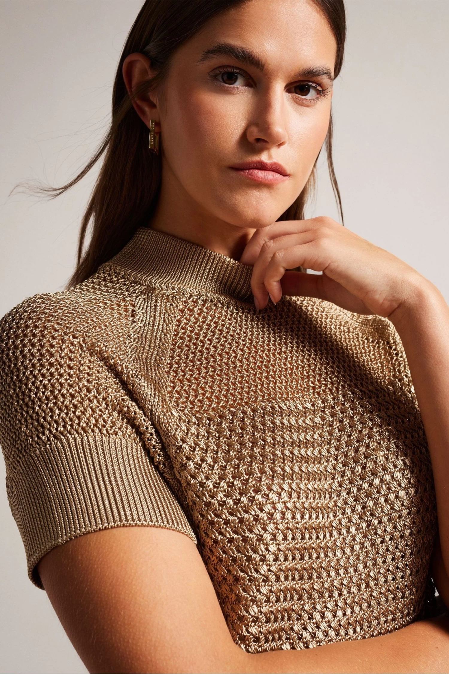 Ted Baker Abaly Basket Stitch Seeveless Brown Top - Image 4