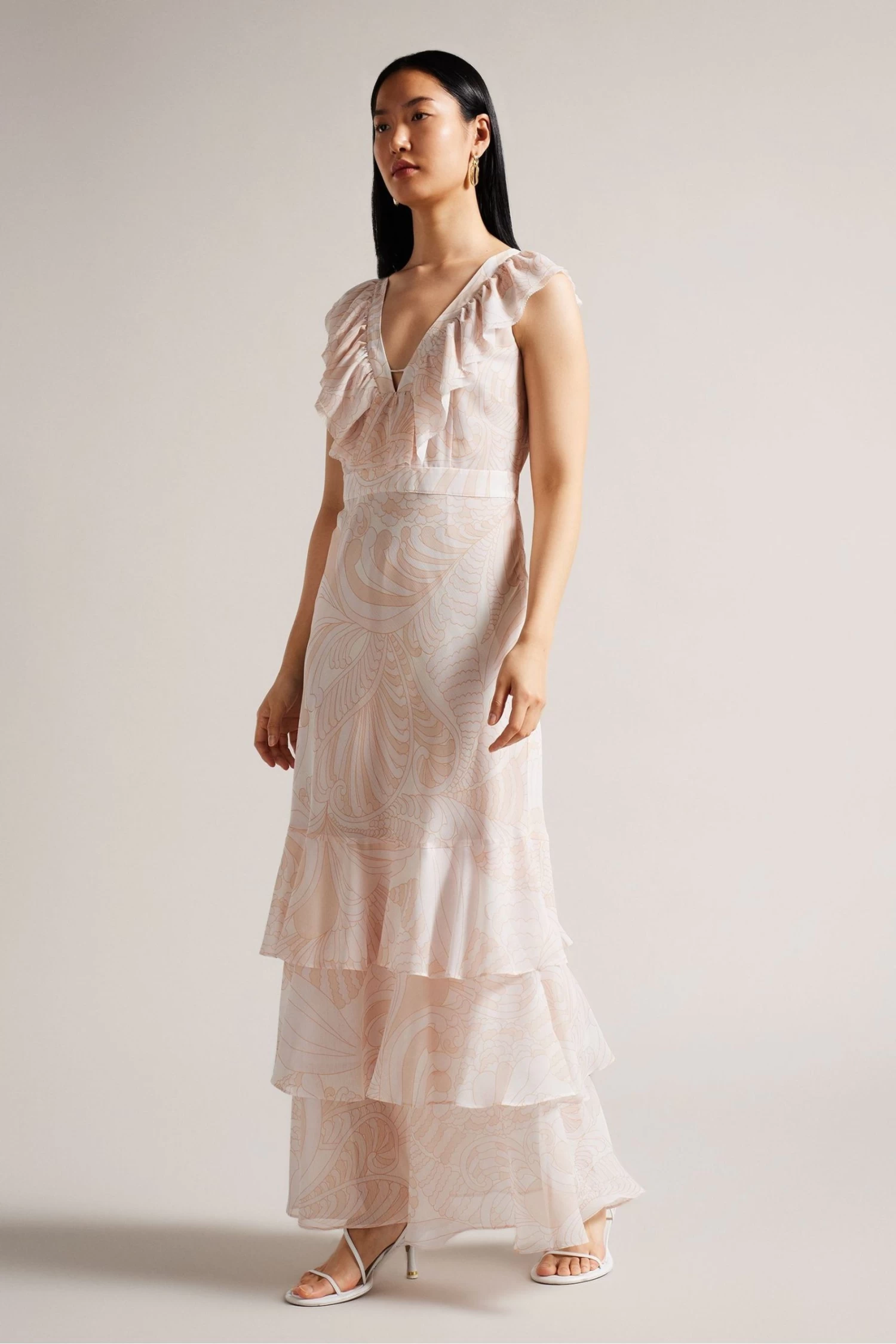 Ted Baker Sheriil Nude Ruffle Detail Maxi Dress