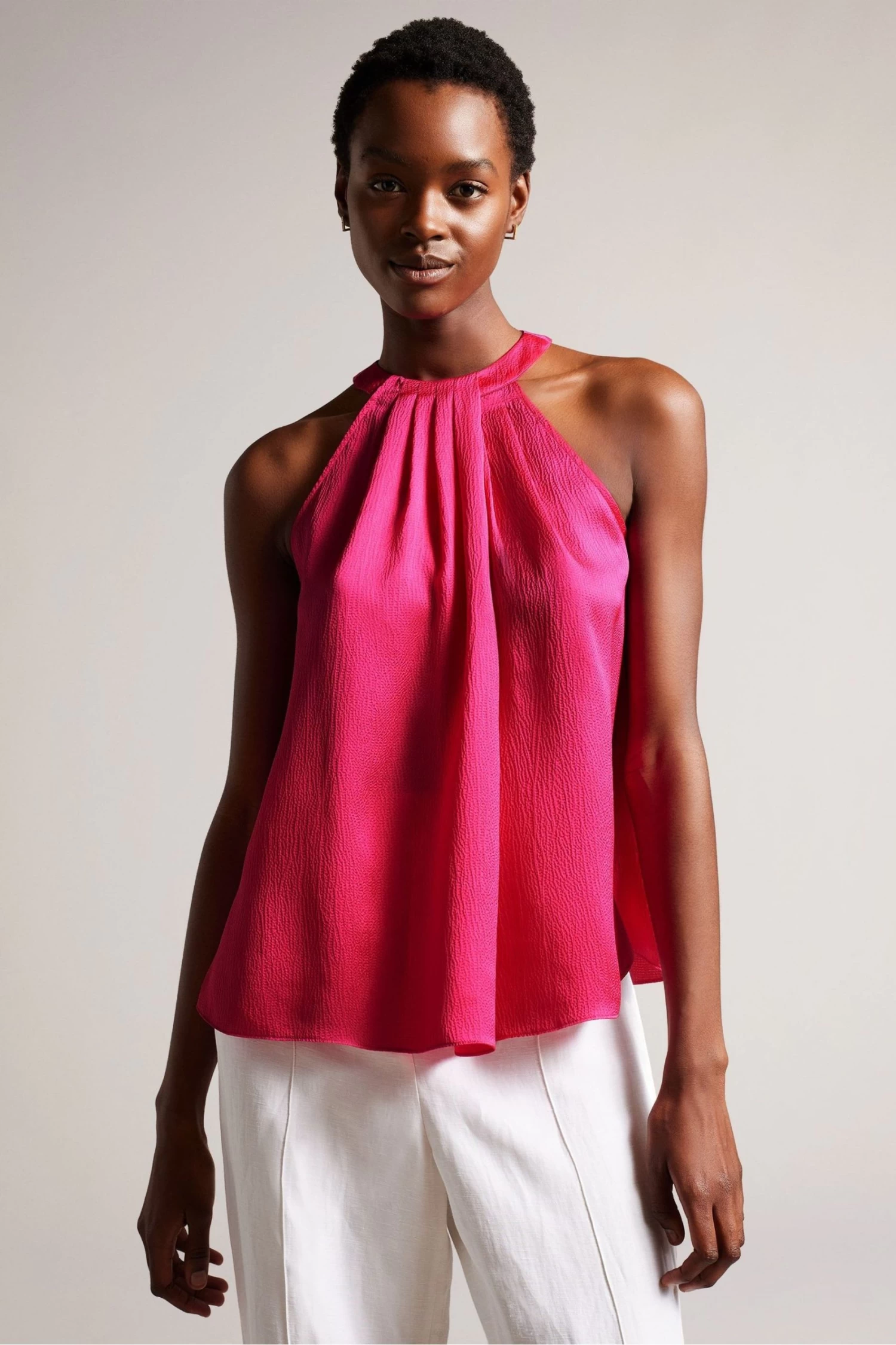 Ted Baker Pink Corrali Halter Neck Top With Pleat Detail