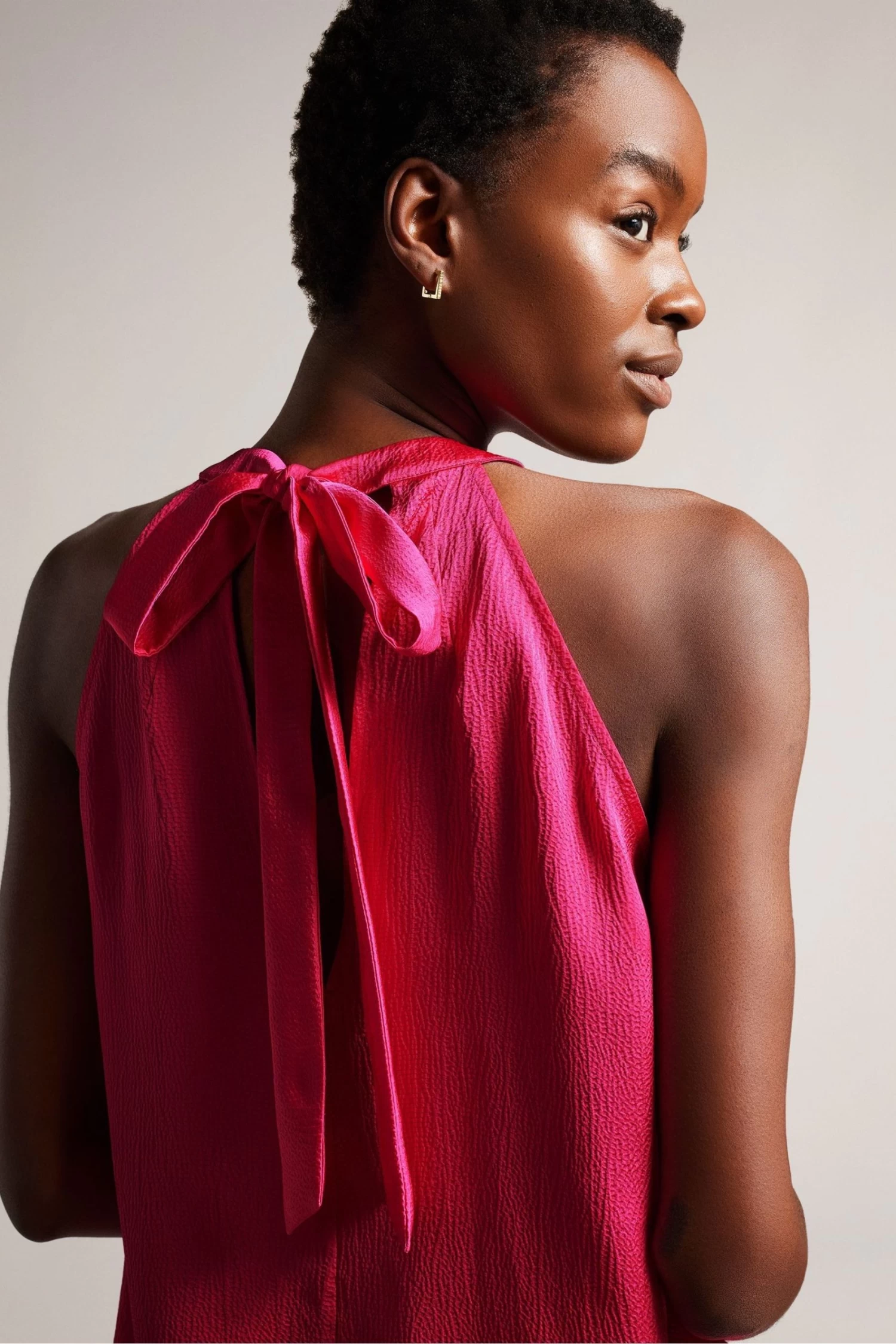 Ted Baker Pink Corrali Halter Neck Top With Pleat Detail - Image 2