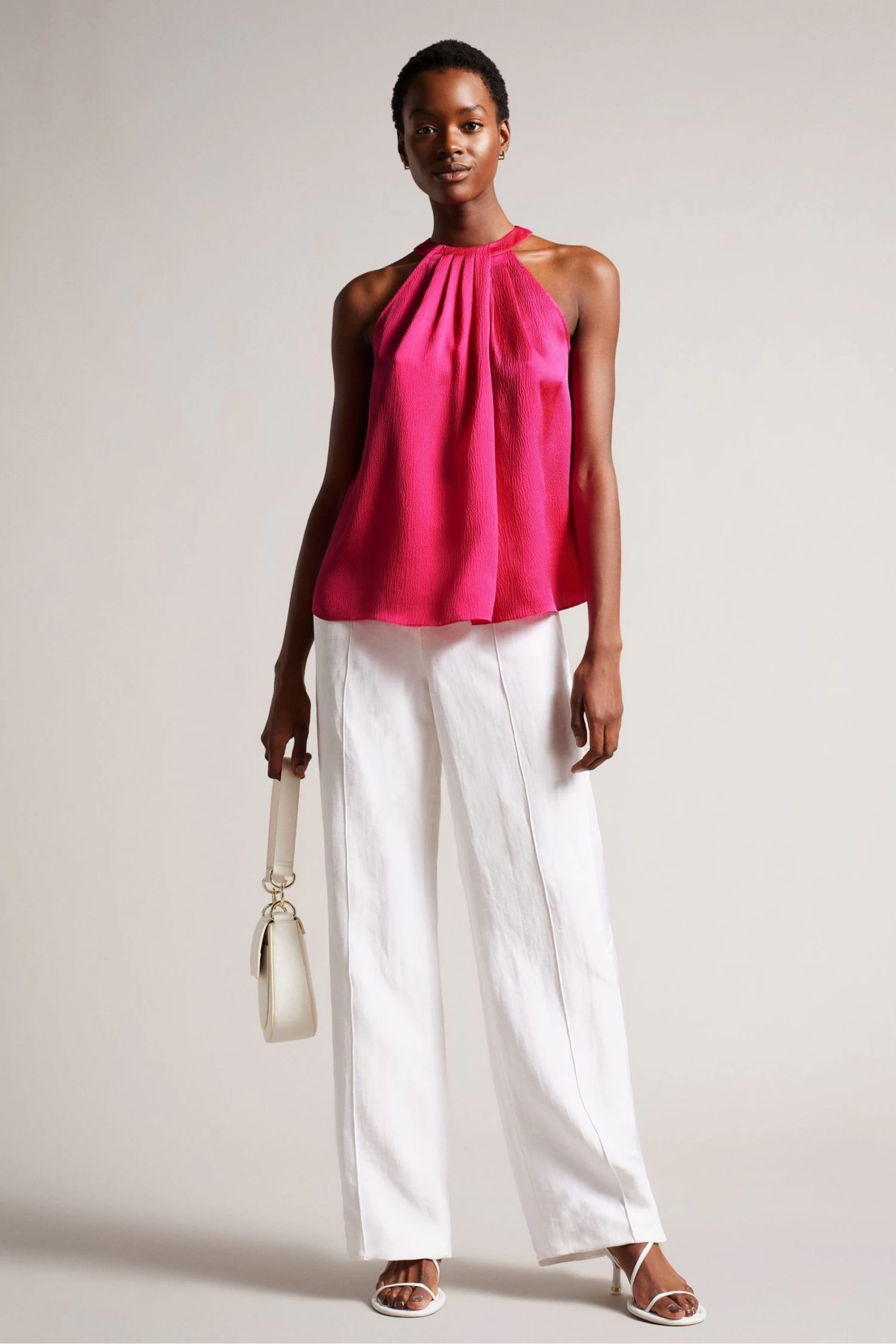 Ted Baker Pink Corrali Halter Neck Top With Pleat Detail - Image 3