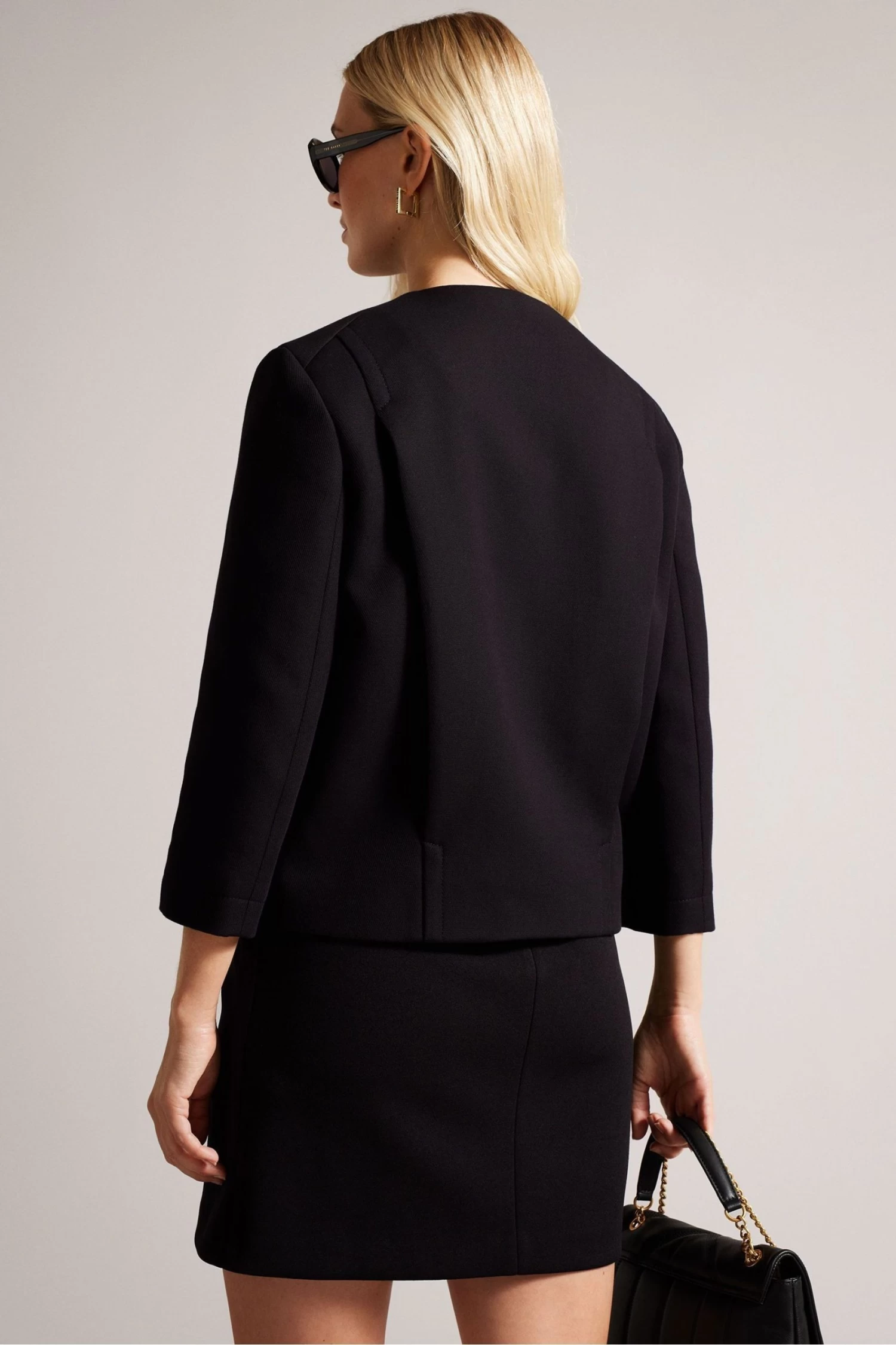 Ted Baker Molleia Double Breasted Cropped Collarless Black Coat - Image 2