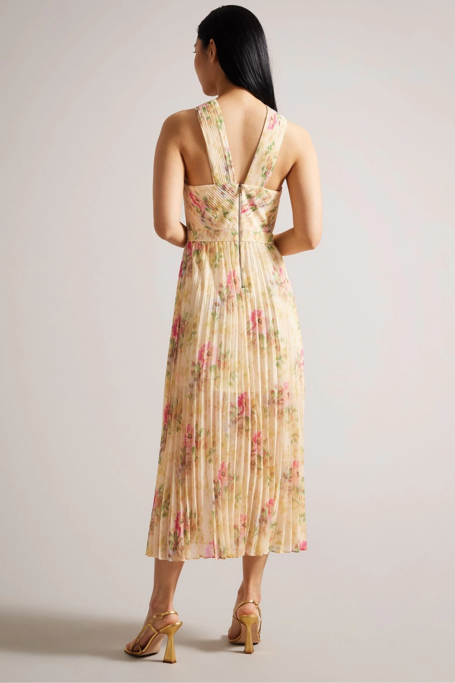Ted Baker Natural Amerah Tan Cross Front Pleated Midi Dress - Image 2