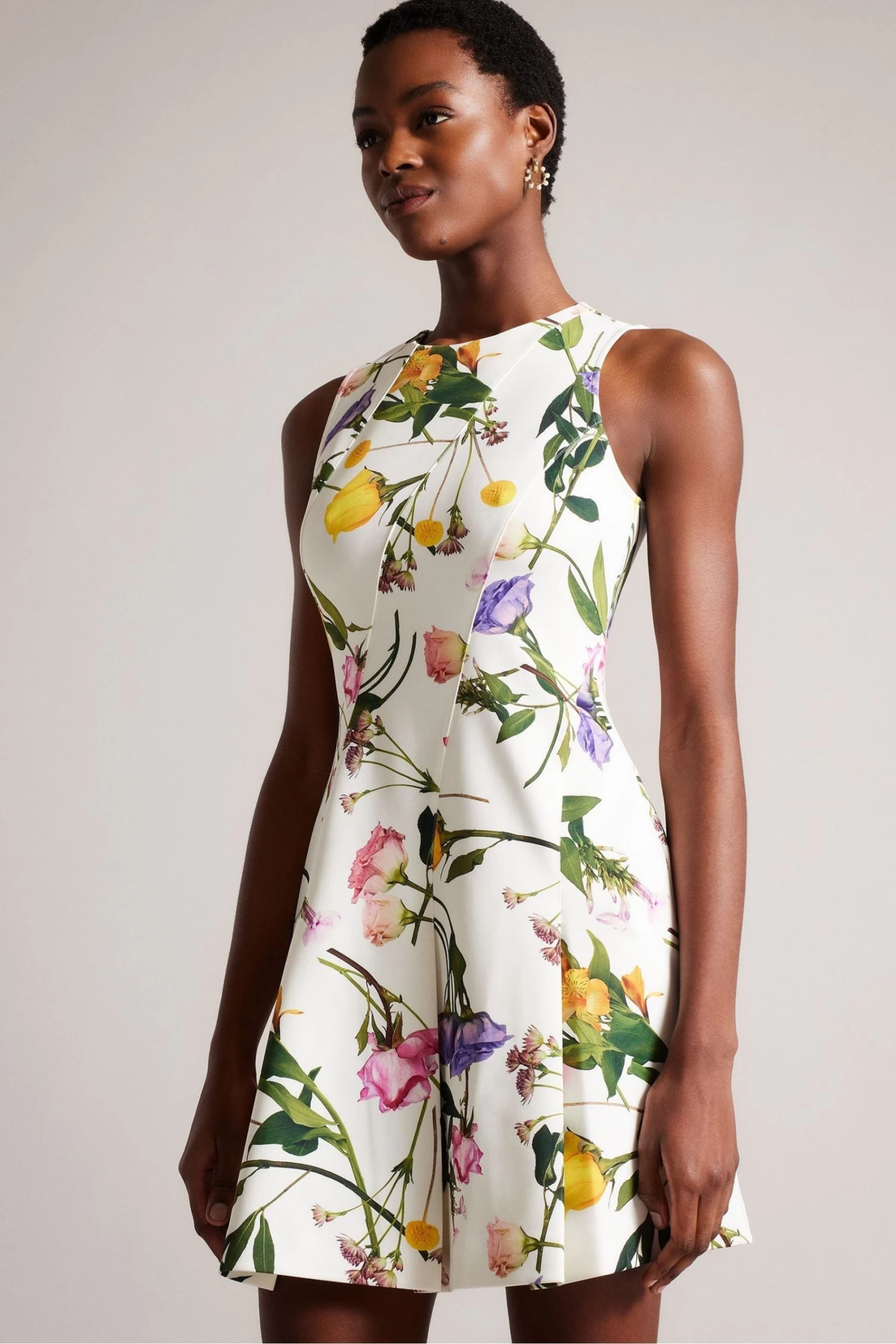 Ted Baker Ruxane Printed Neoprene Skater White Dress - Image 3