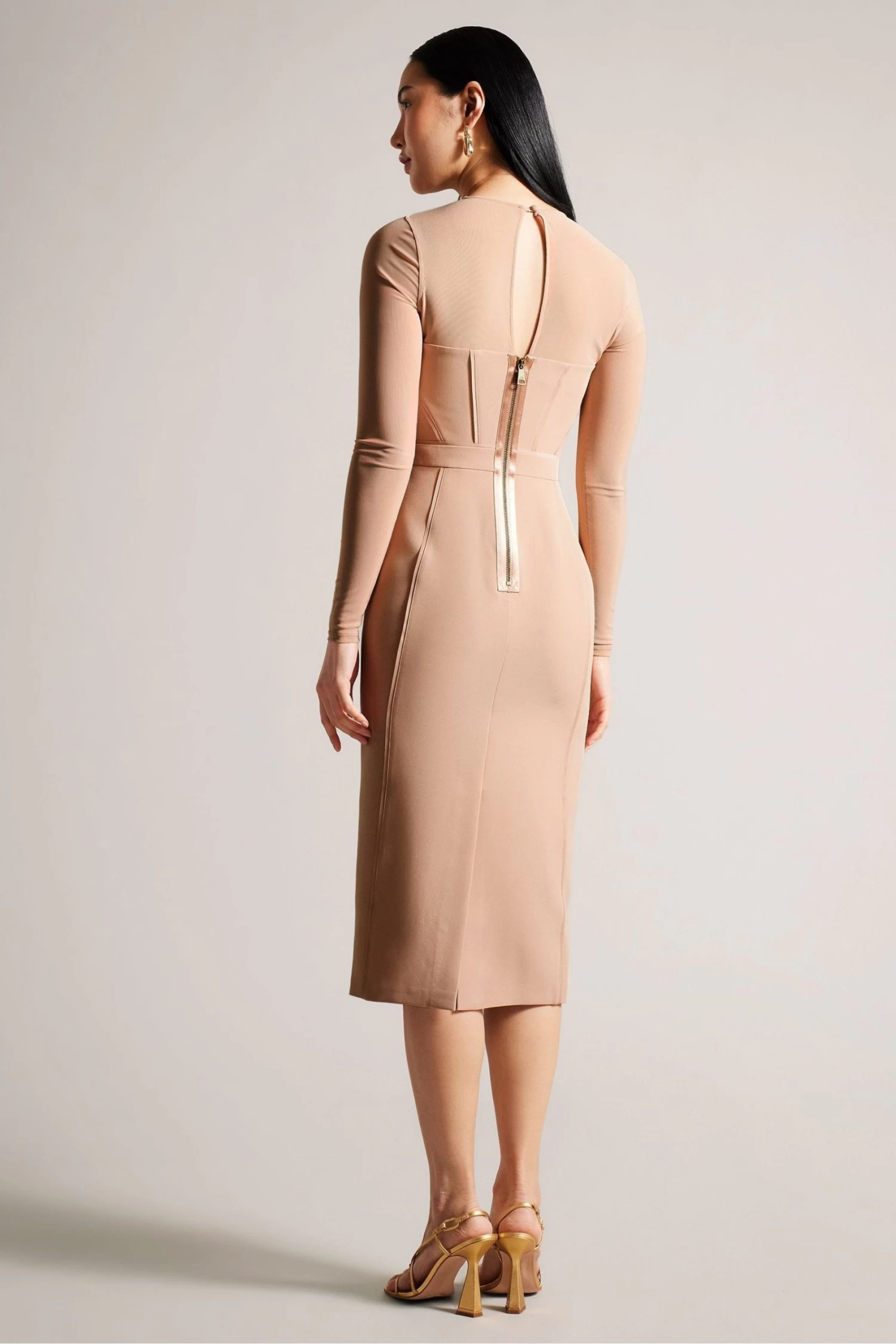 Ted Baker Ivylou Bodycon Nude Midi Dress With Sheer Panels - Image 2