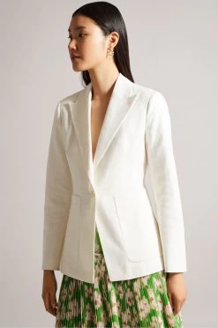 Ted Baker Llilla White Single Breasted Linen Blend Blazer
