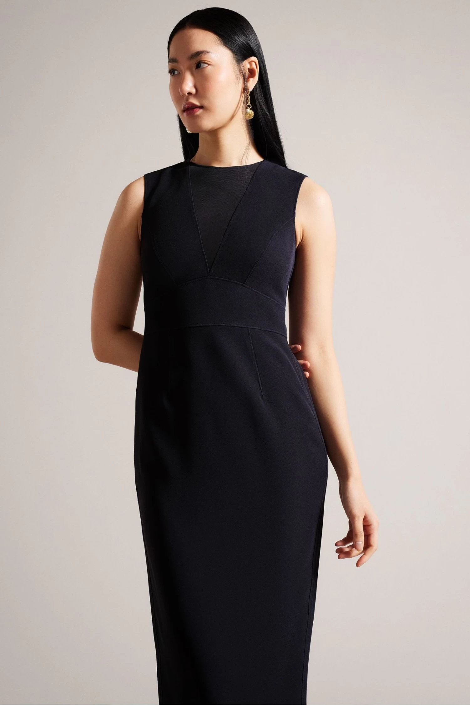 Ted Baker Blue Elissii Bodycon Midi Dress With Sheer Panelling - Image 3