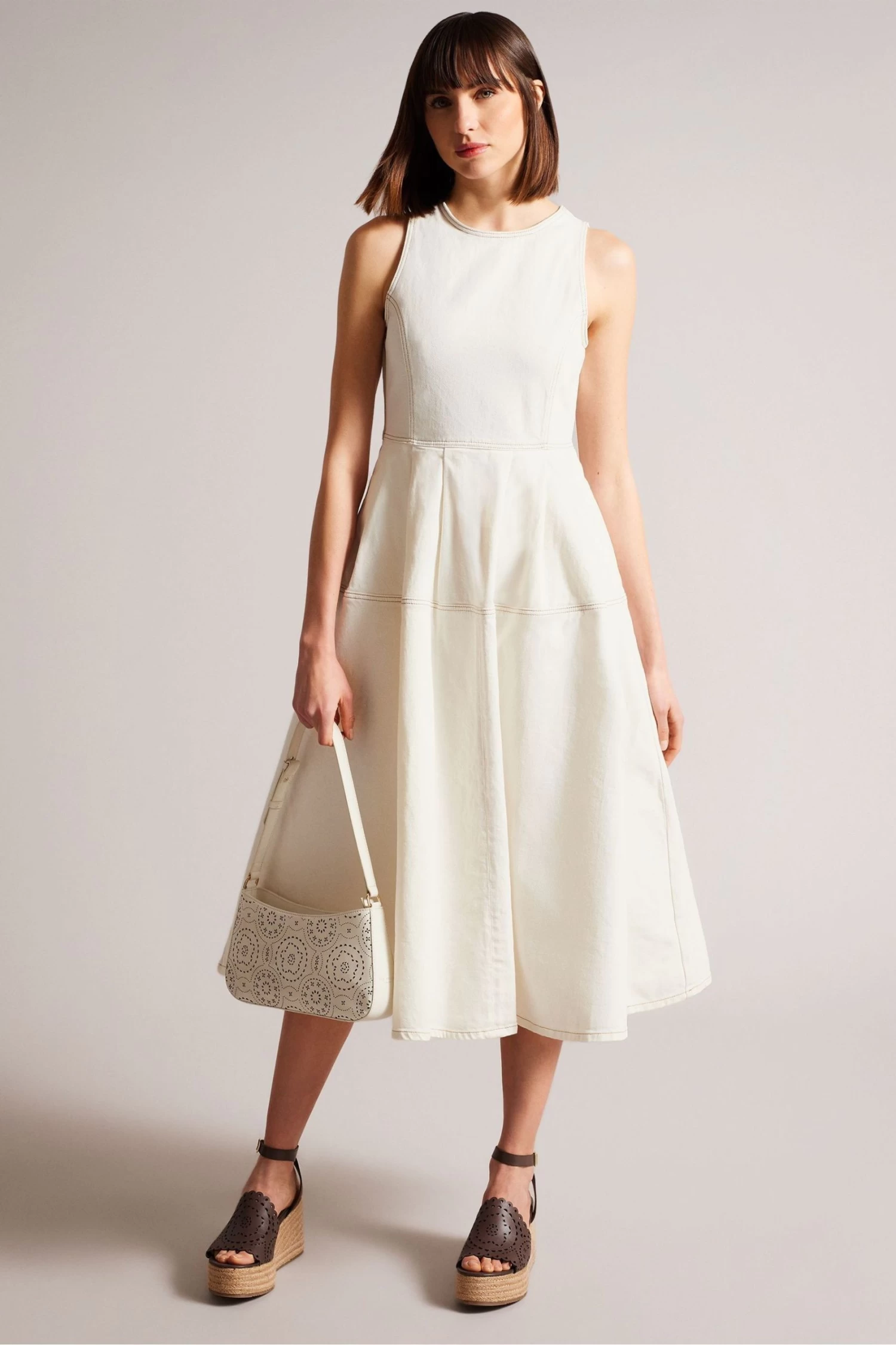 Ted Baker Cream Eriie Round Neck Sleeveless Full Skirted Dress