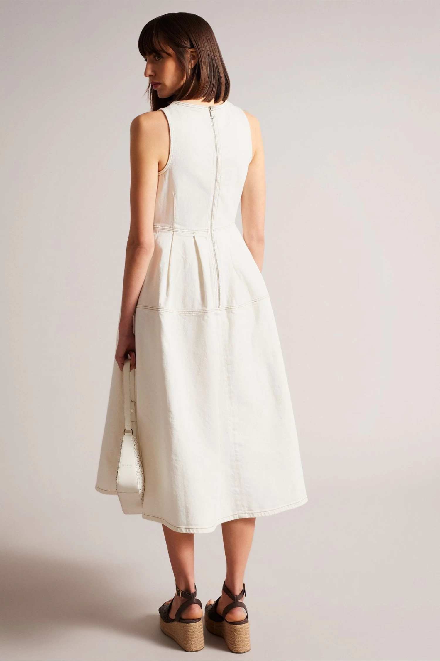 Ted Baker Cream Eriie Round Neck Sleeveless Full Skirted Dress - Image 2