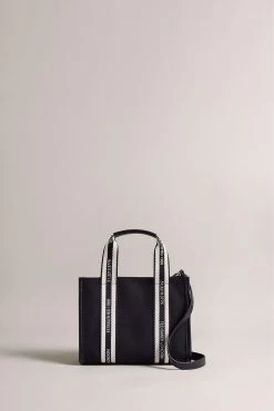Ted Baker Small Georjea Branded Webbing Canvas Black Tote Bag