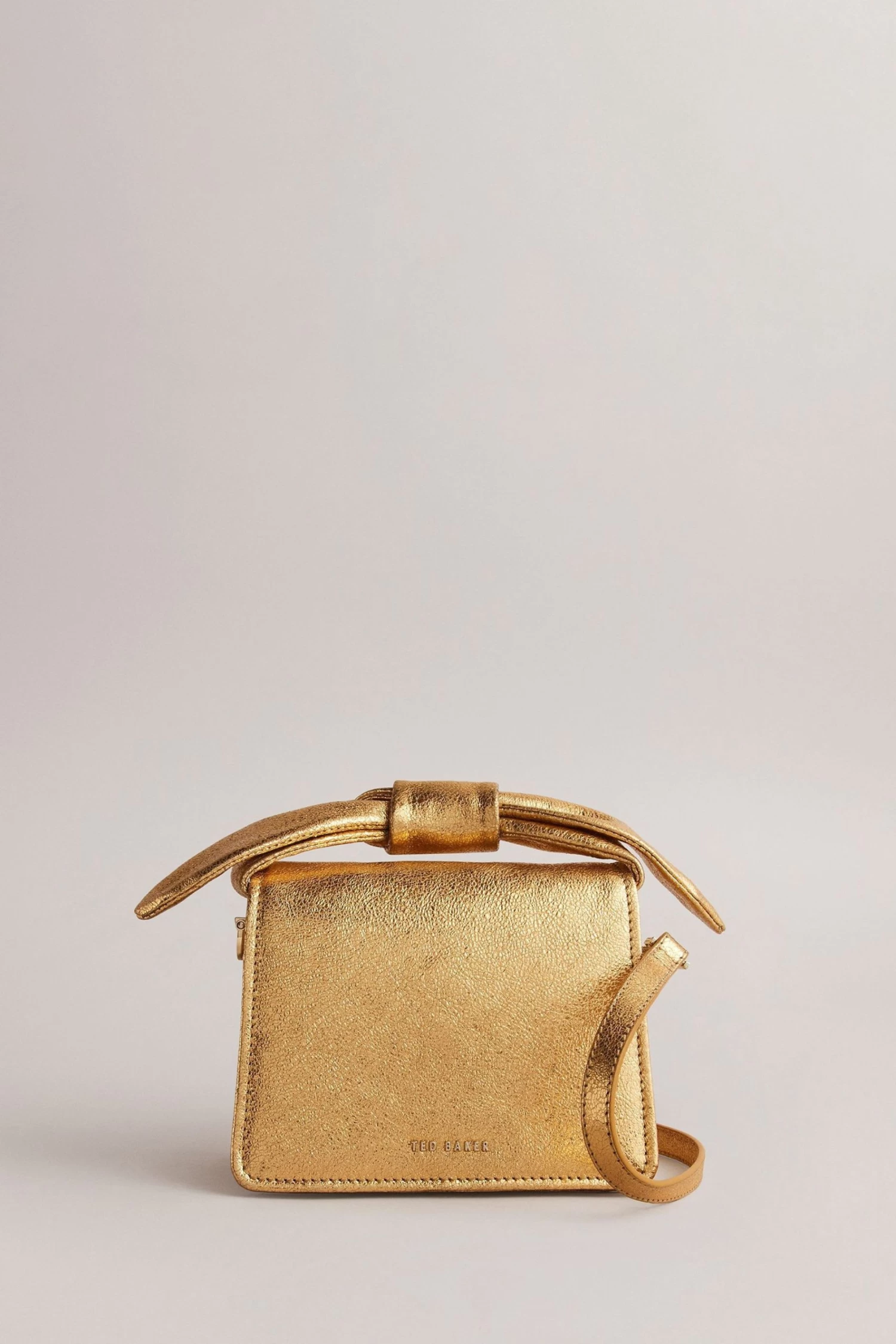 Ted Baker Gold Niasini Bow Detail Metallic Xbody Bag