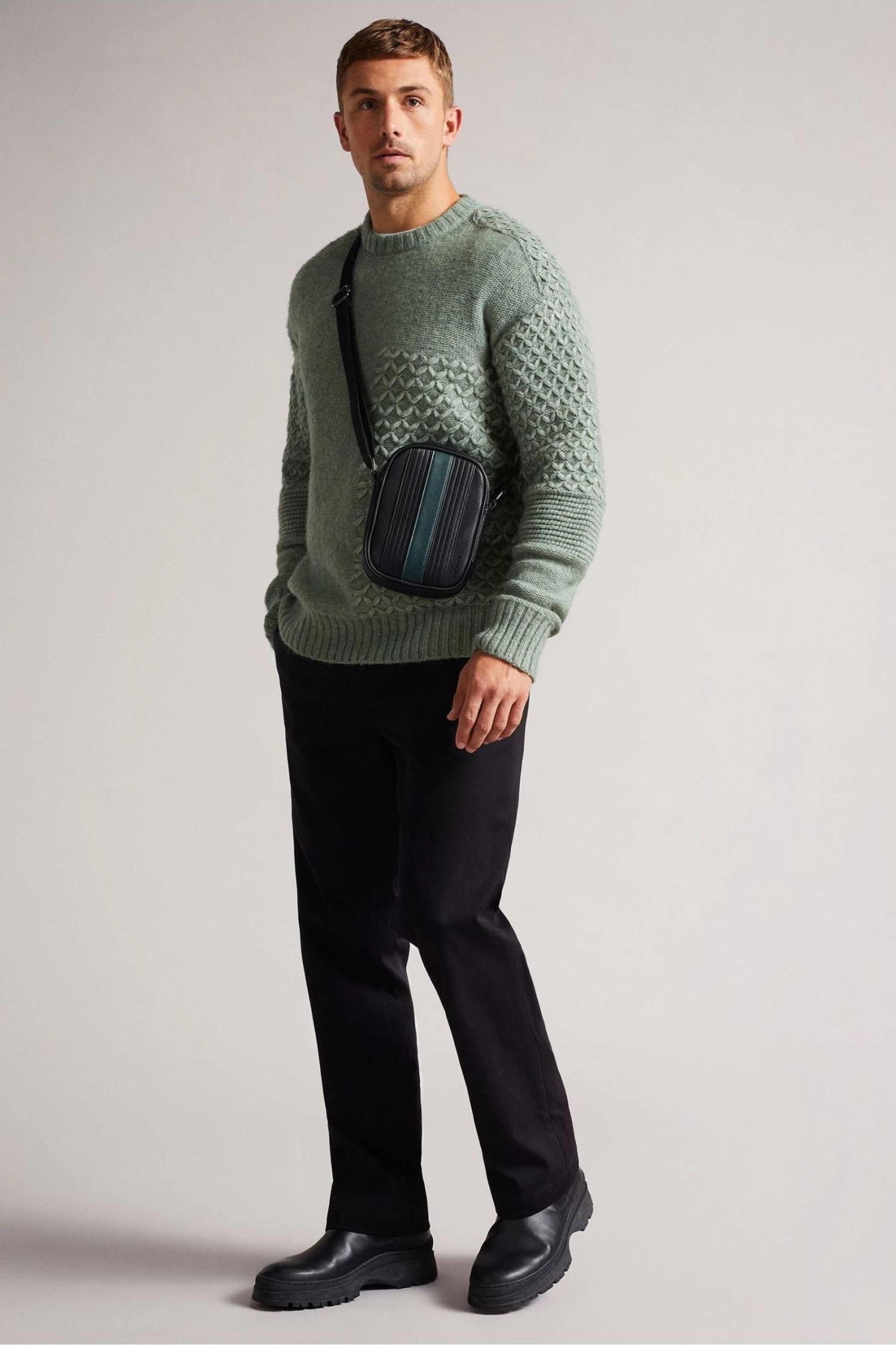 Ted Baker Black Evver Striped Pu Flight Bag