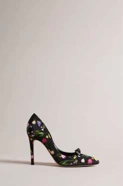 Ted Baker Telini Black Floral Printed Bow 100mm Court Heels