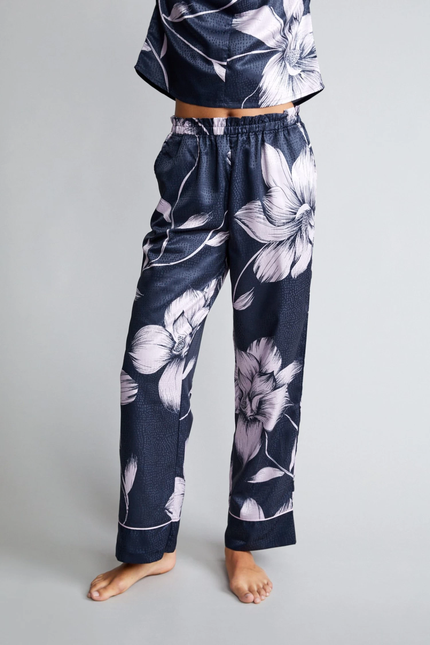 B By Ted Baker Navy Blue/Lilac Purple Jacquard Spot Satin Pyjama Set - Image 3