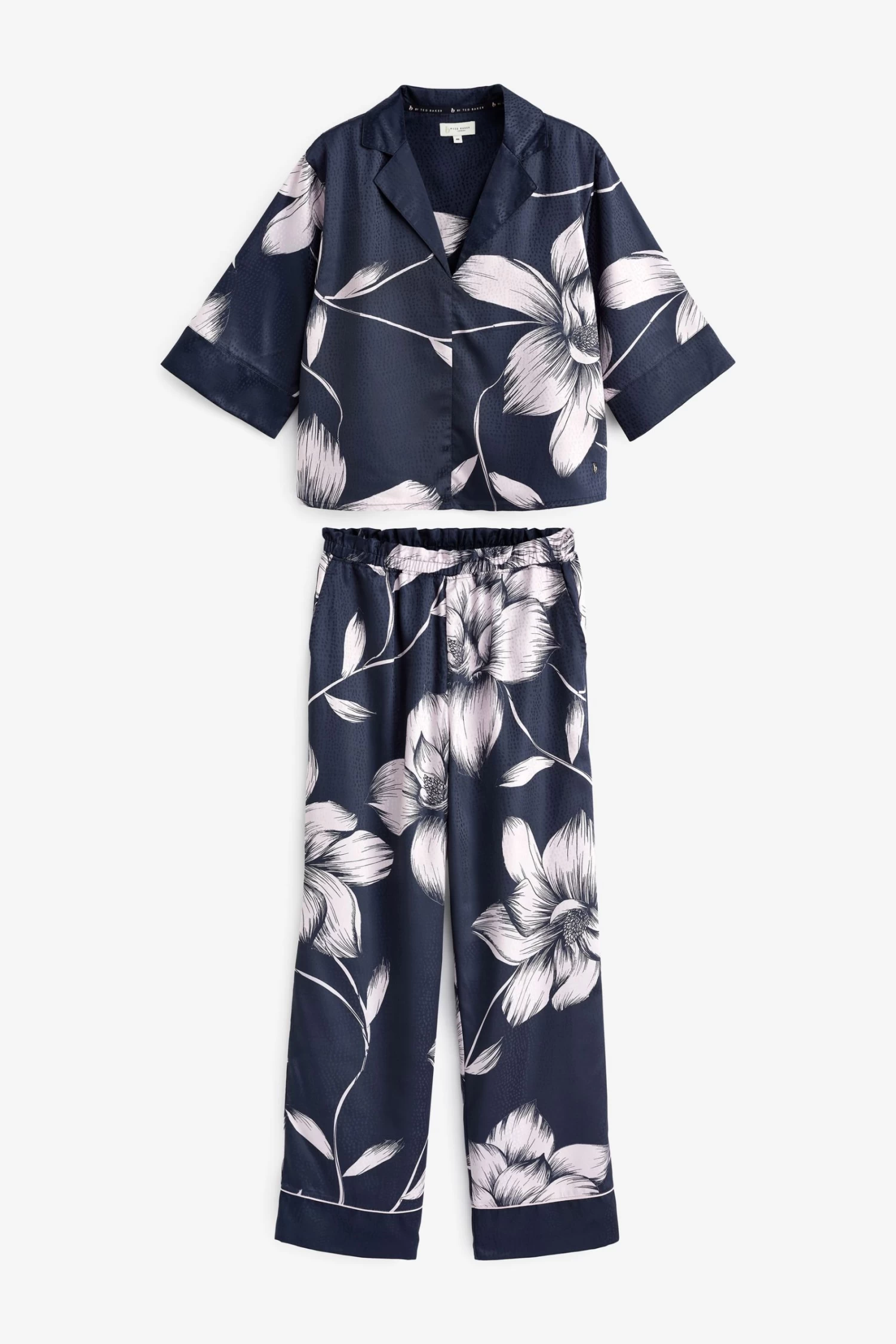 B By Ted Baker Navy Blue/Lilac Purple Jacquard Spot Satin Pyjama Set - Image 8