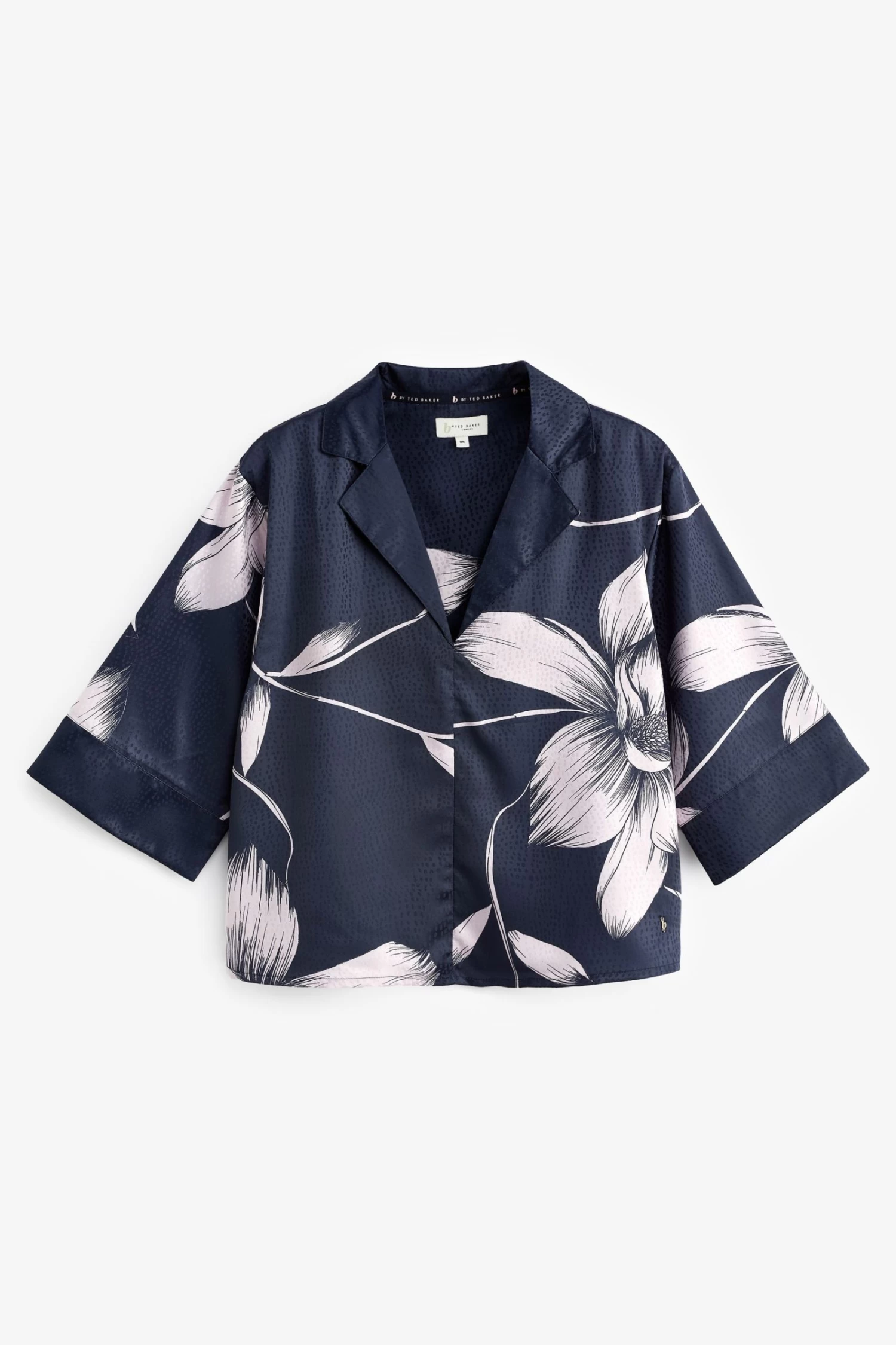 B By Ted Baker Navy Blue/Lilac Purple Jacquard Spot Satin Pyjama Set - Image 9