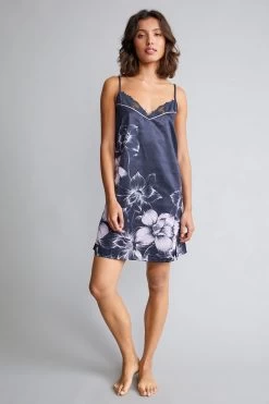 B By Ted Baker Navy Blue/Lilac Purple Jacquard Spot Satin Slip