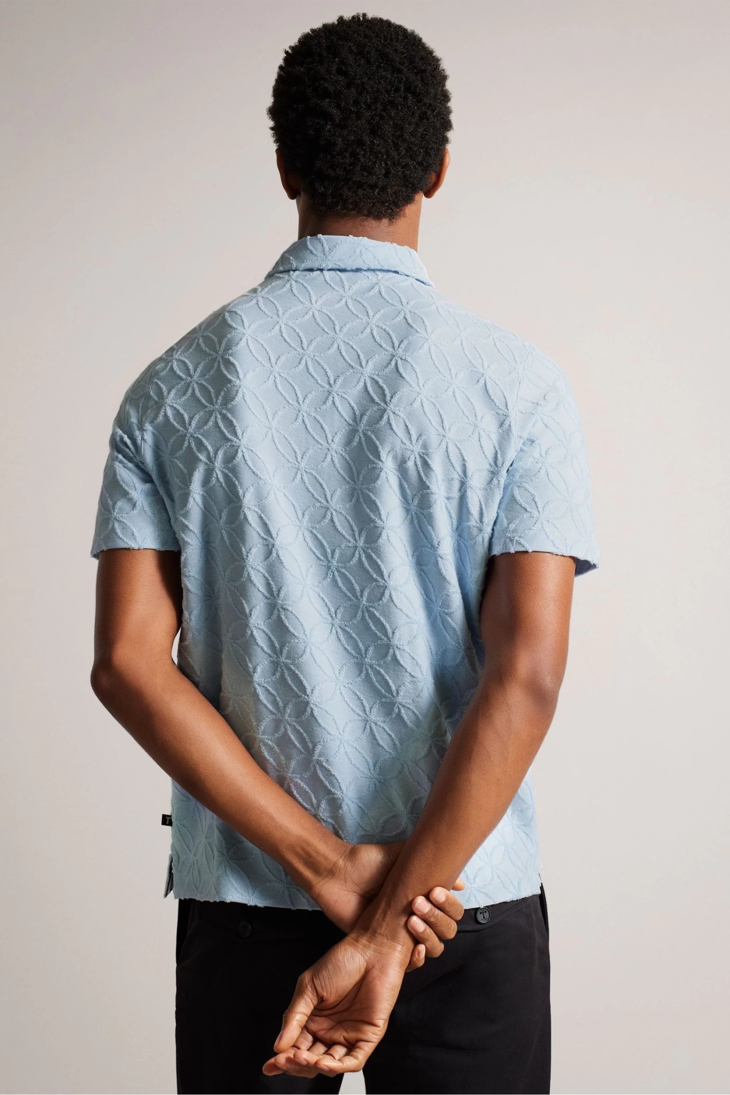 Ted Baker Blue Maroc Short Sleeved Regular Zip Jacquard Polo Shirt - Image 2