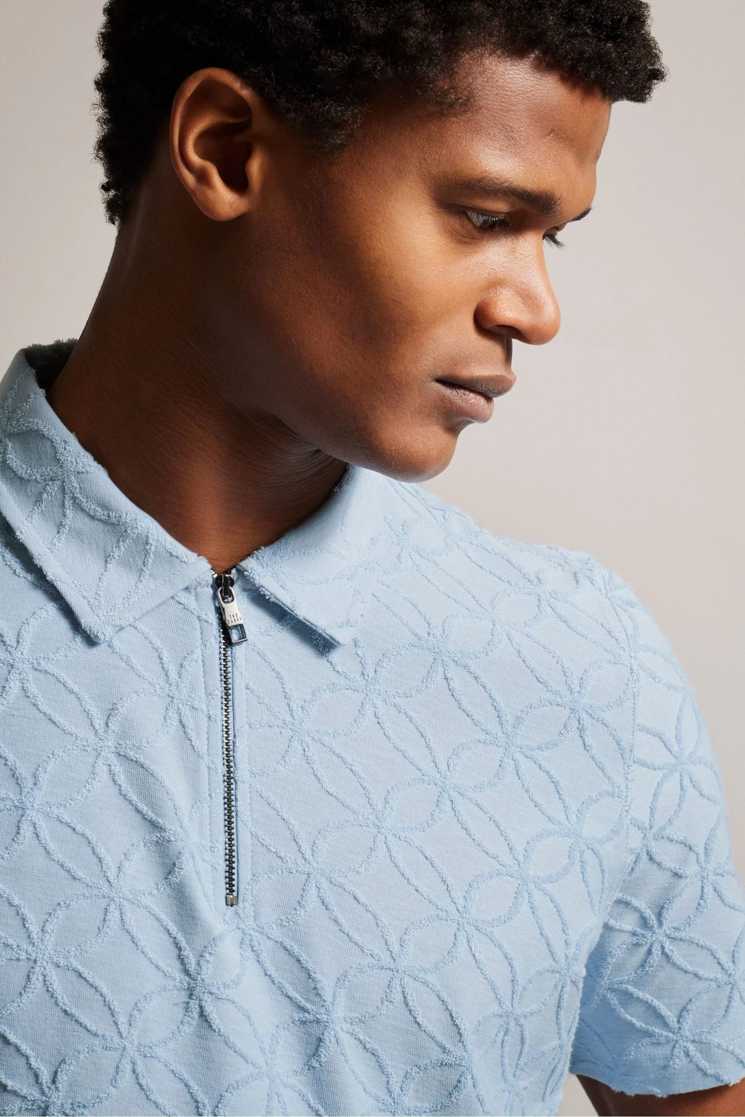 Ted Baker Blue Maroc Short Sleeved Regular Zip Jacquard Polo Shirt - Image 4