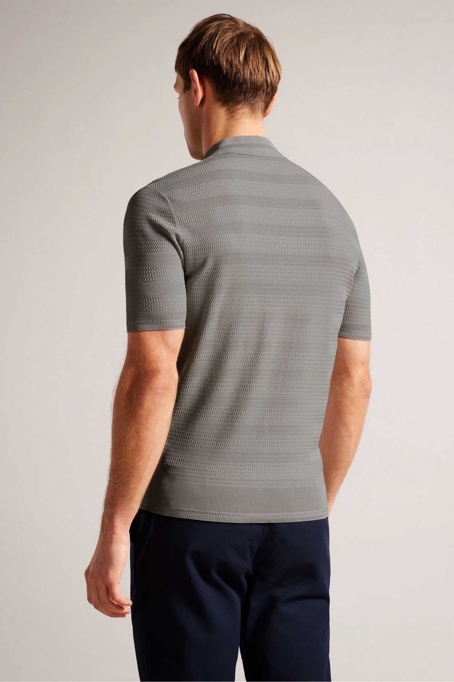 Ted Baker Grey Stree Short Sleeved Textured Polo Shirt - Image 2