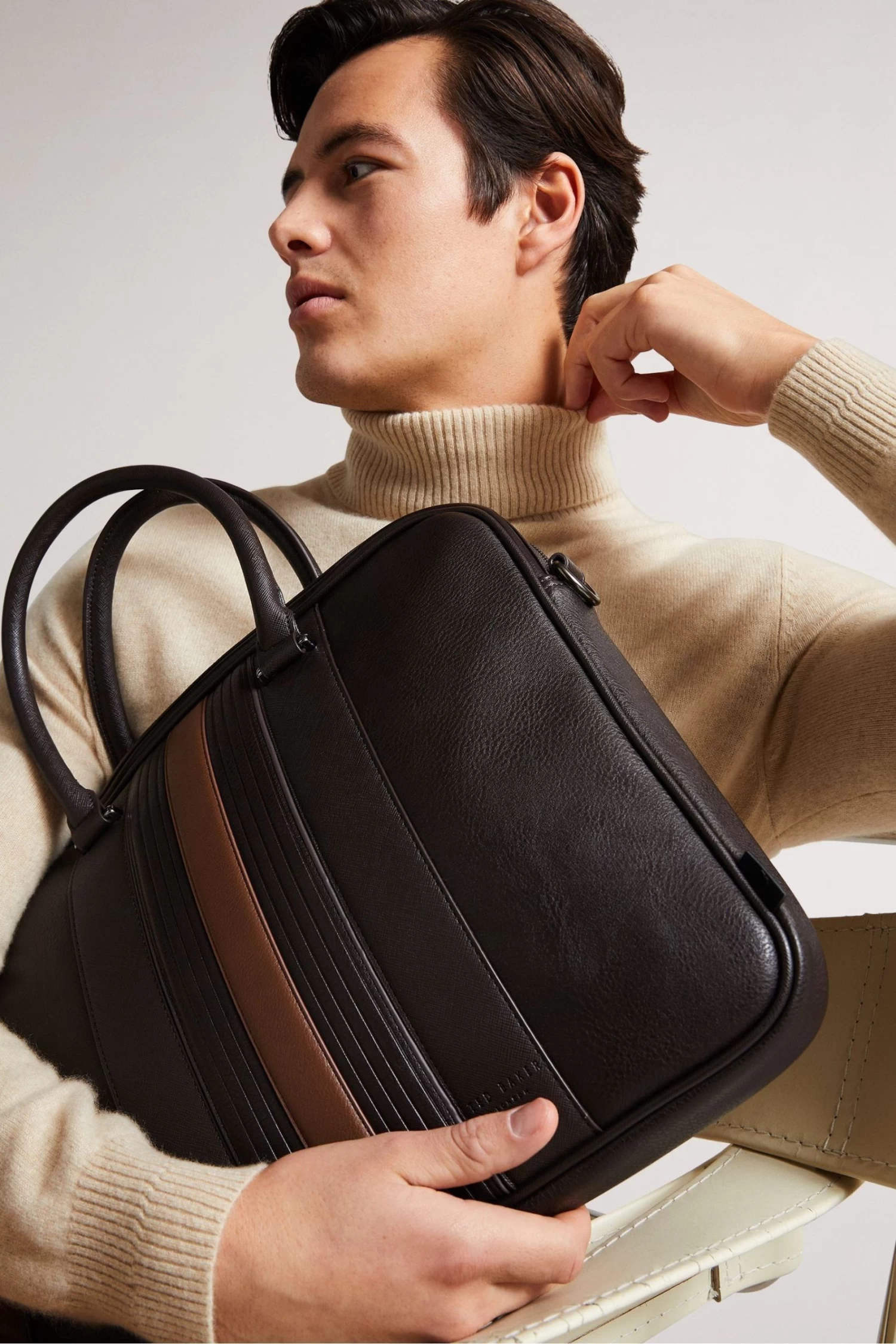 Ted Baker Brown Nevver Brn-Choc Striped Pu Document Bag - Image 5