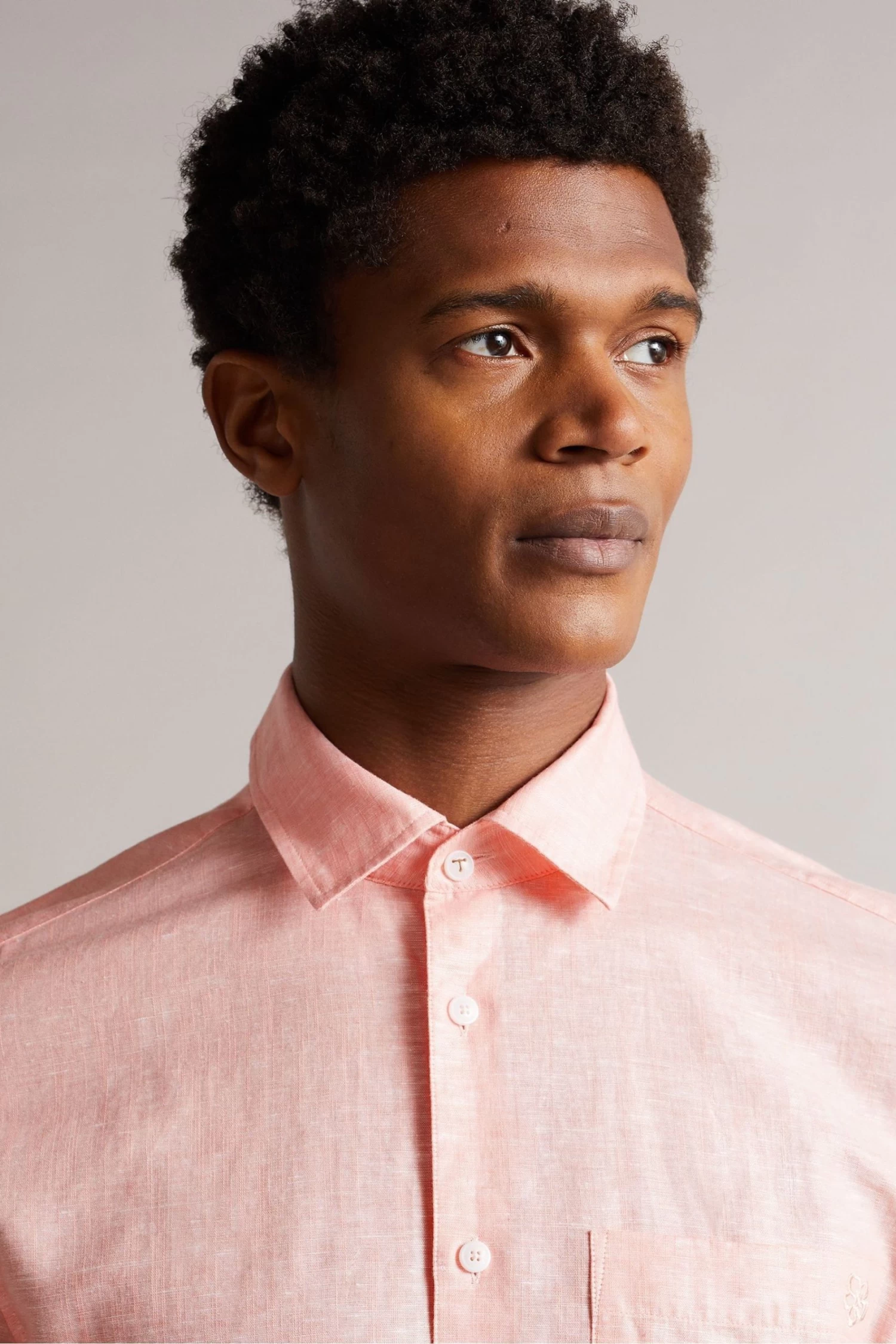 Ted Baker Remark Coral Pink Long Sleeve Linen Shirt - Image 3