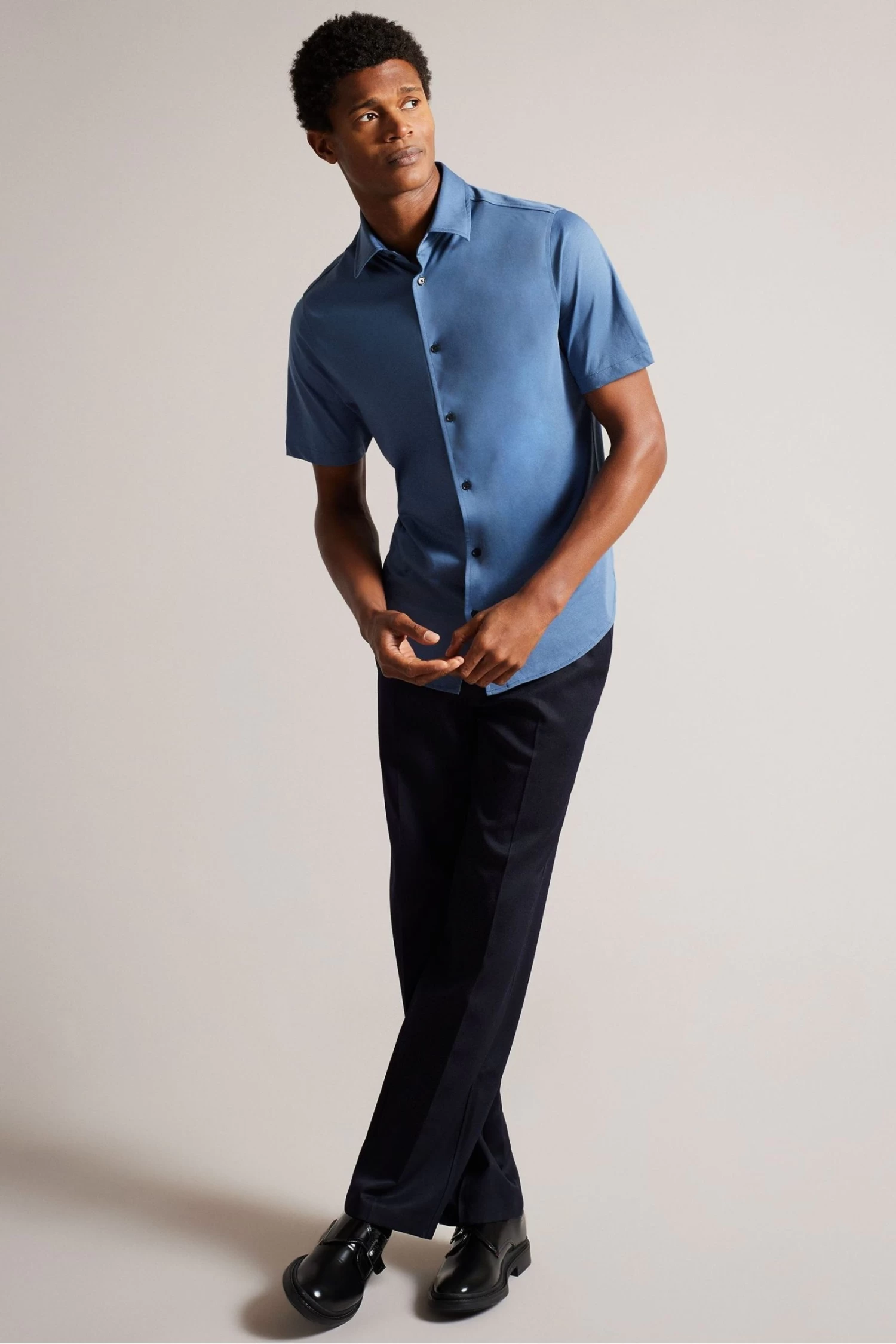 Ted Baker Blue Marrsho Short Sleeve Smart Jersey Shirt - Image 3