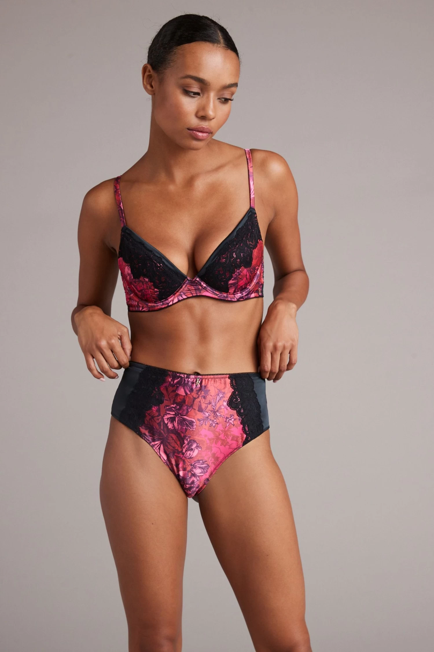 B By Ted Baker Pink Floral Satin High Waist Knickers - Image 3