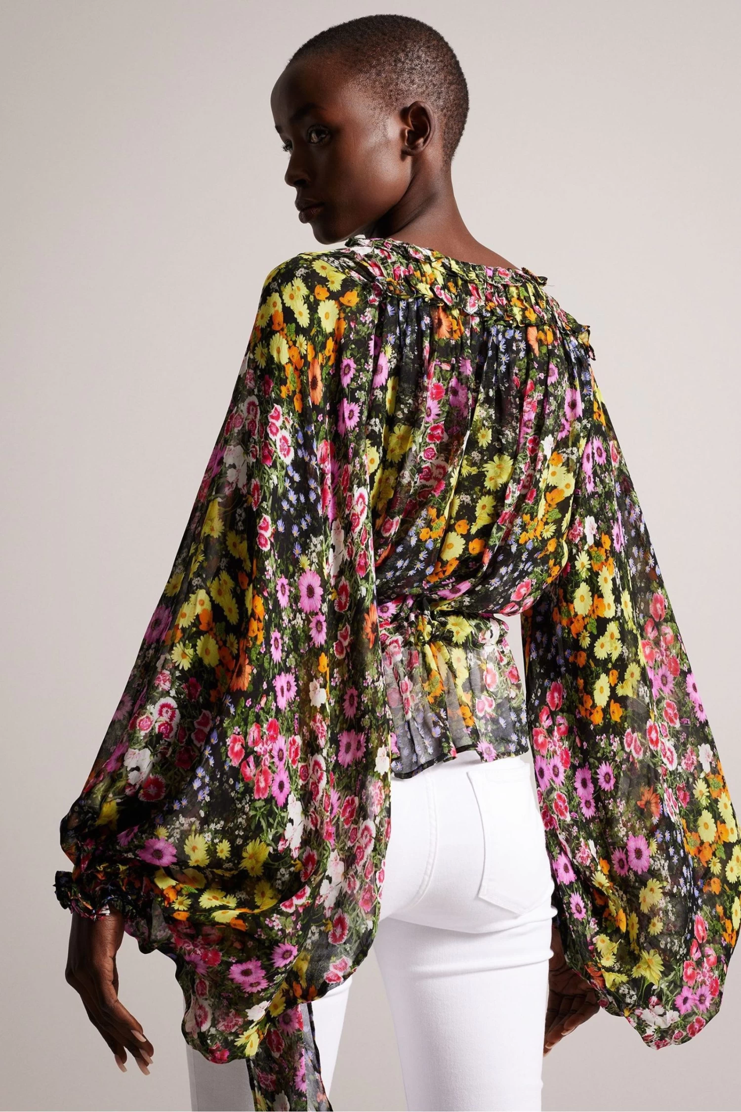 Ted Baker Saskiha Black Printed Blouse With Functional Waist Tie - Image 2