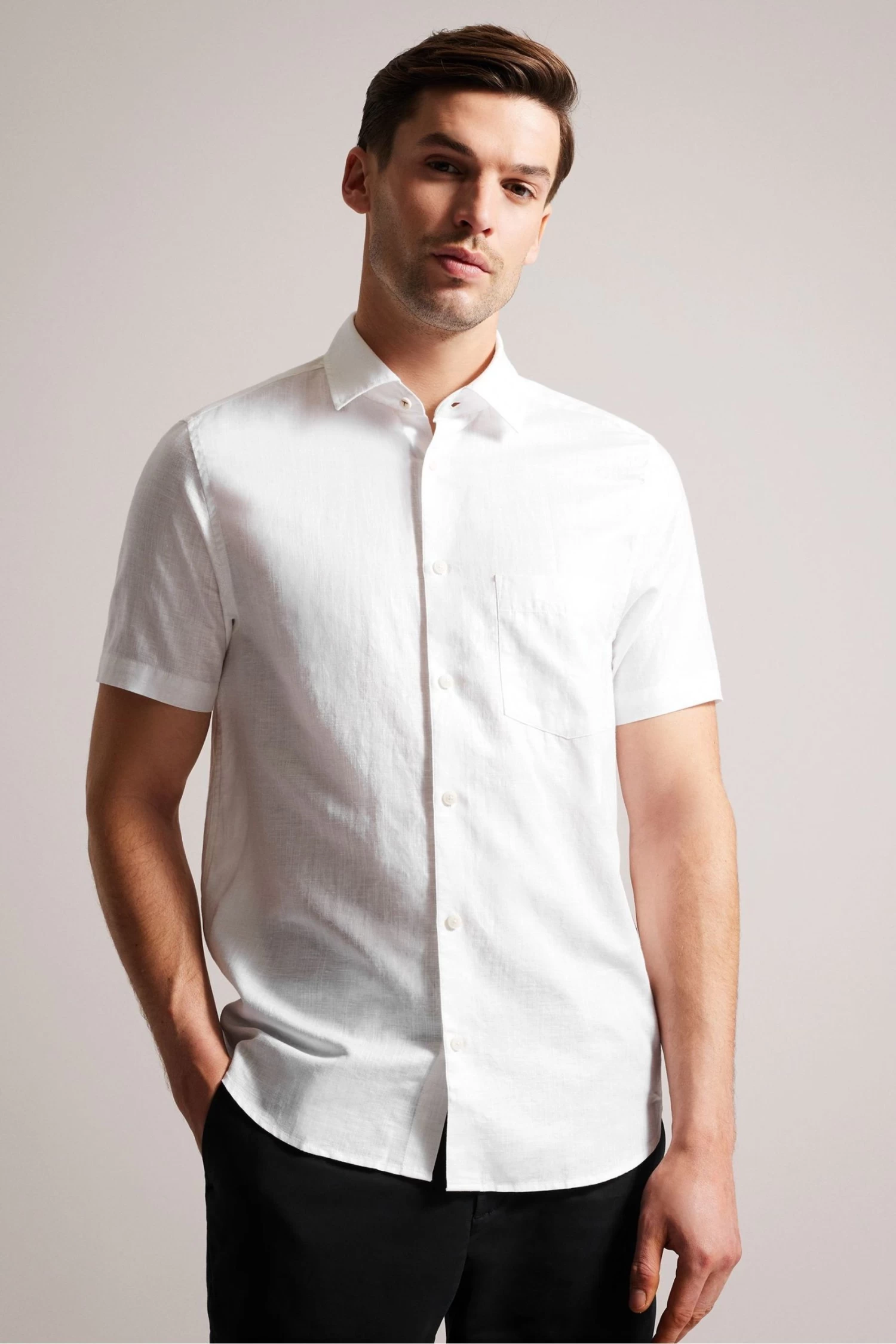 Ted Baker White Kingfrd Short Sleeve Linen Shirt - Image 2