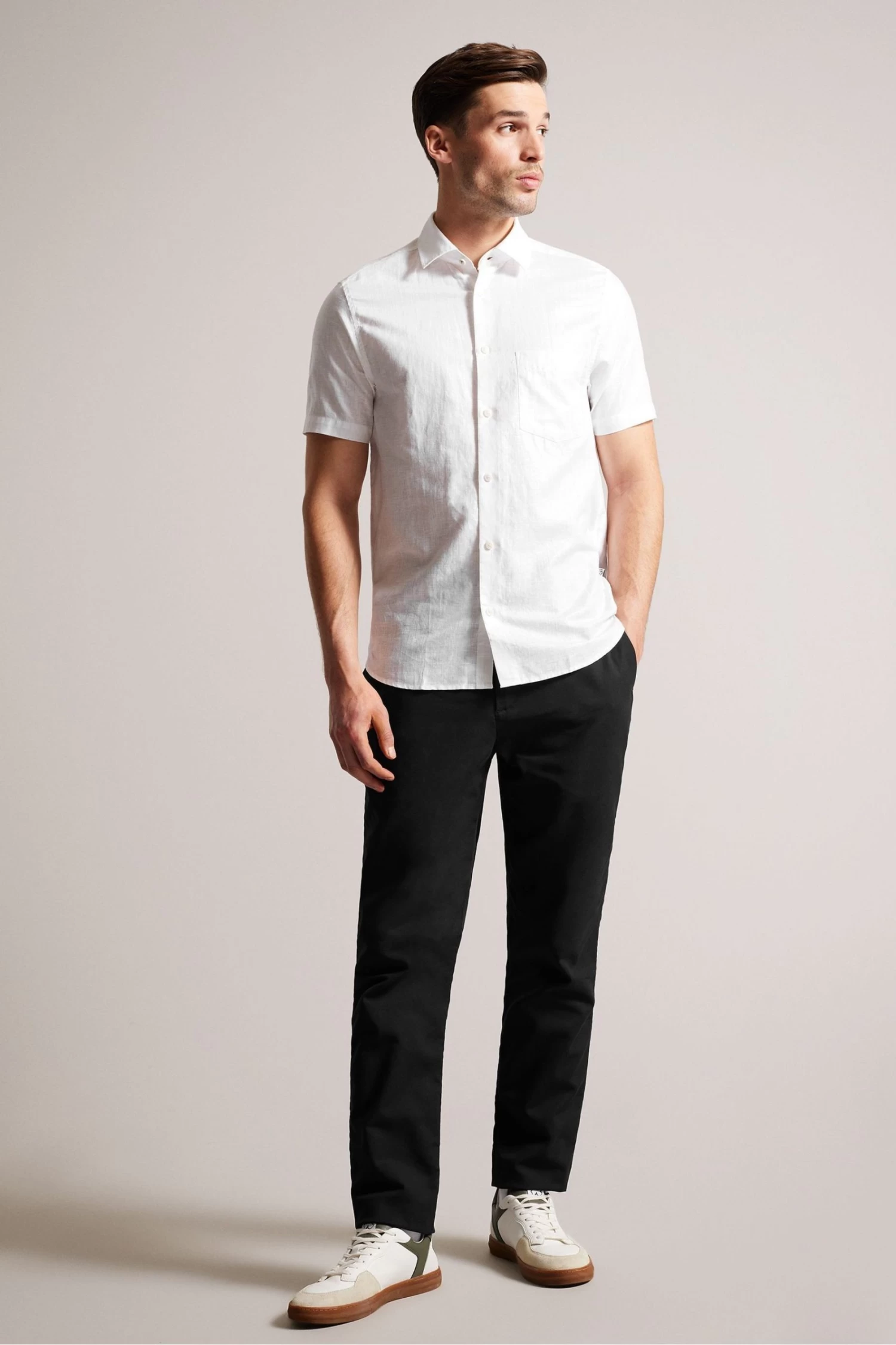 Ted Baker White Kingfrd Short Sleeve Linen Shirt - Image 4