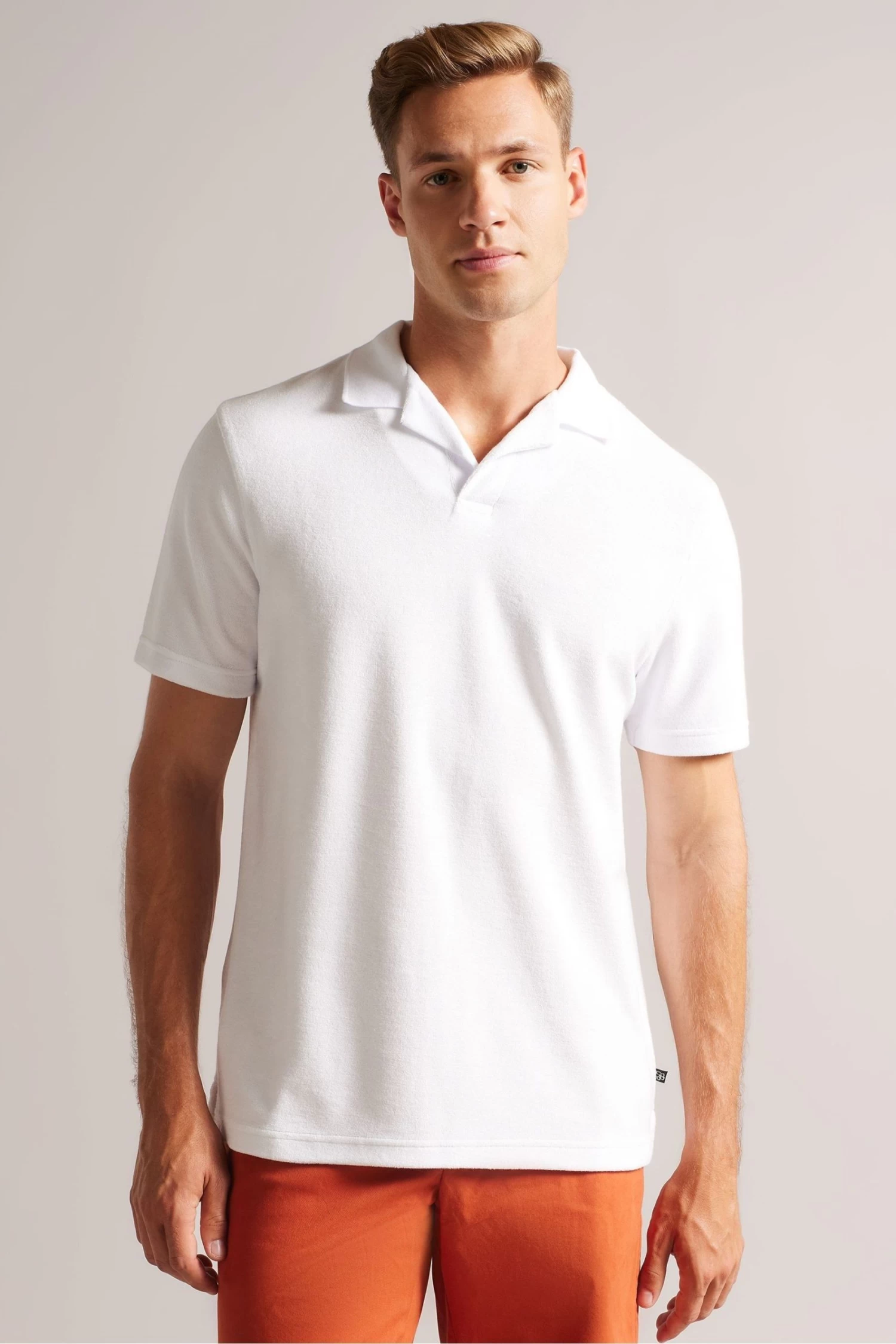 Ted Baker White Sndbank Short Sleeved Regular Fit Towelling Polo Shirt