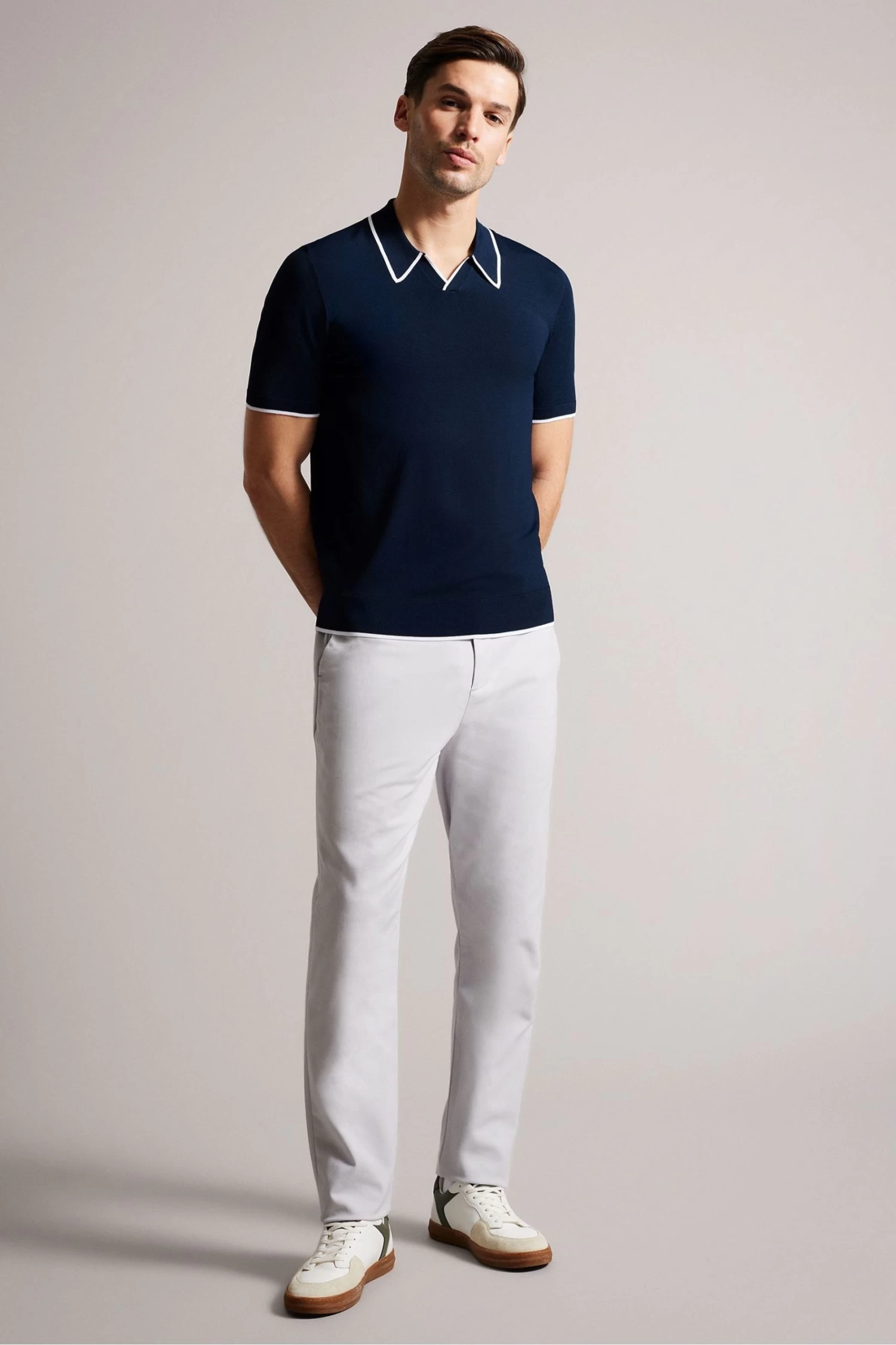 Ted Baker Blue Stortfo Short Sleeved Rayon Open Neck Polo Shirt - Image 2